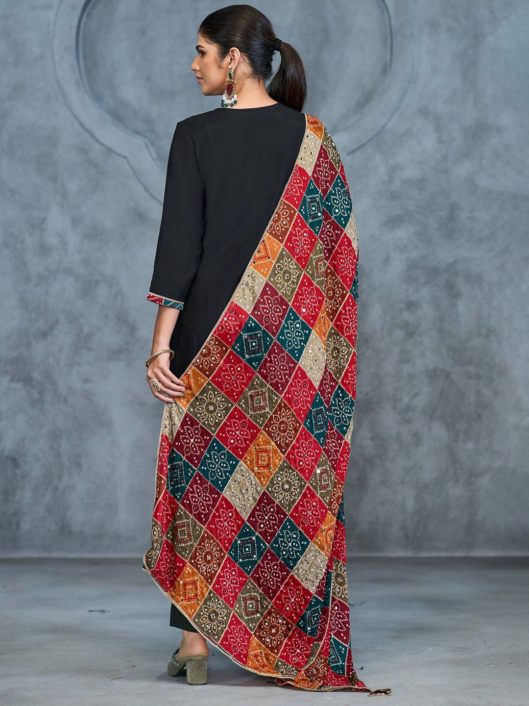 Label khoj Silk top with heavy embroidery and Pure cotton lining kurta setBLACK Color