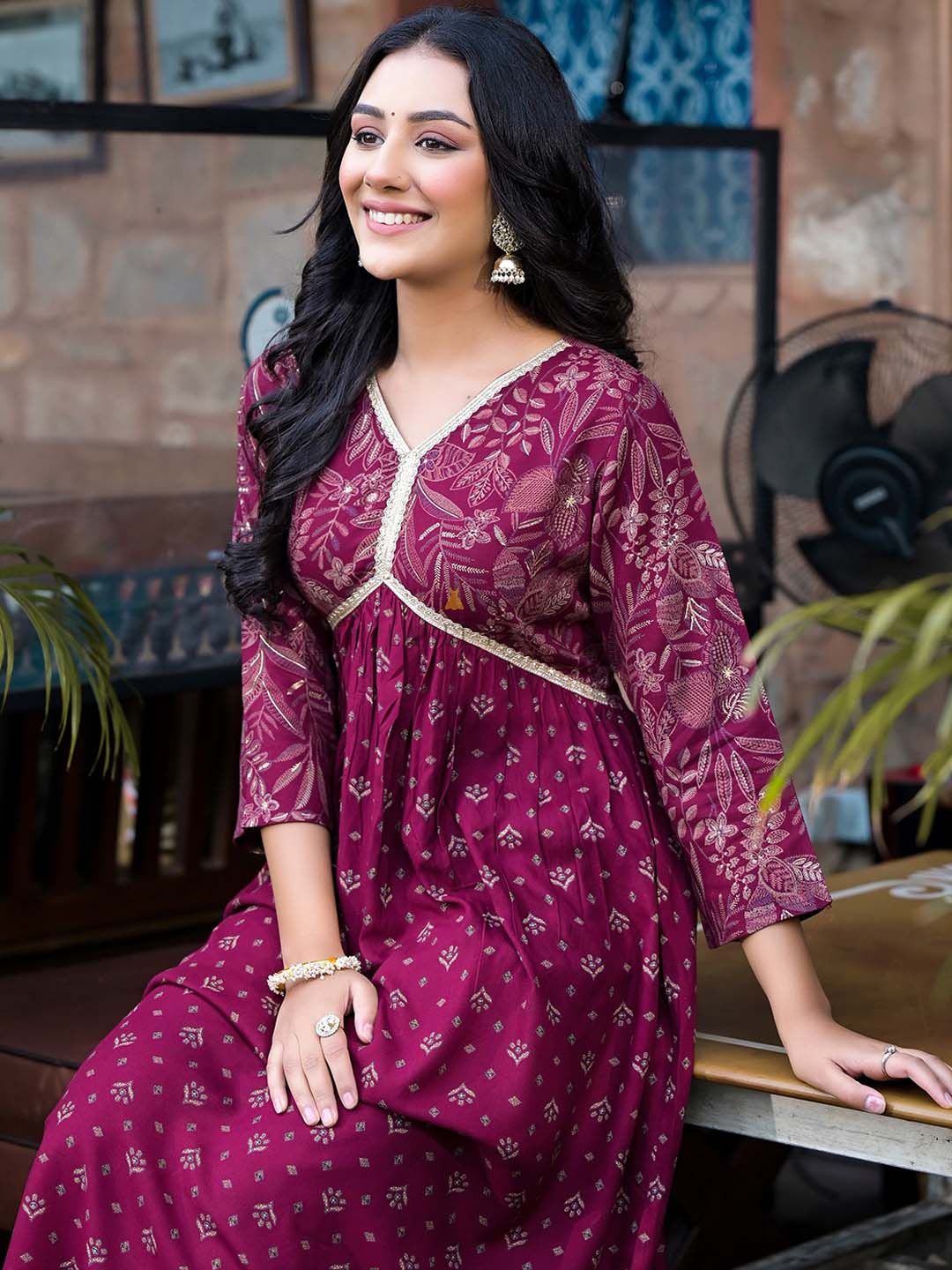 Label Khoj Women Red A line*Alia Kurti With *Pocket