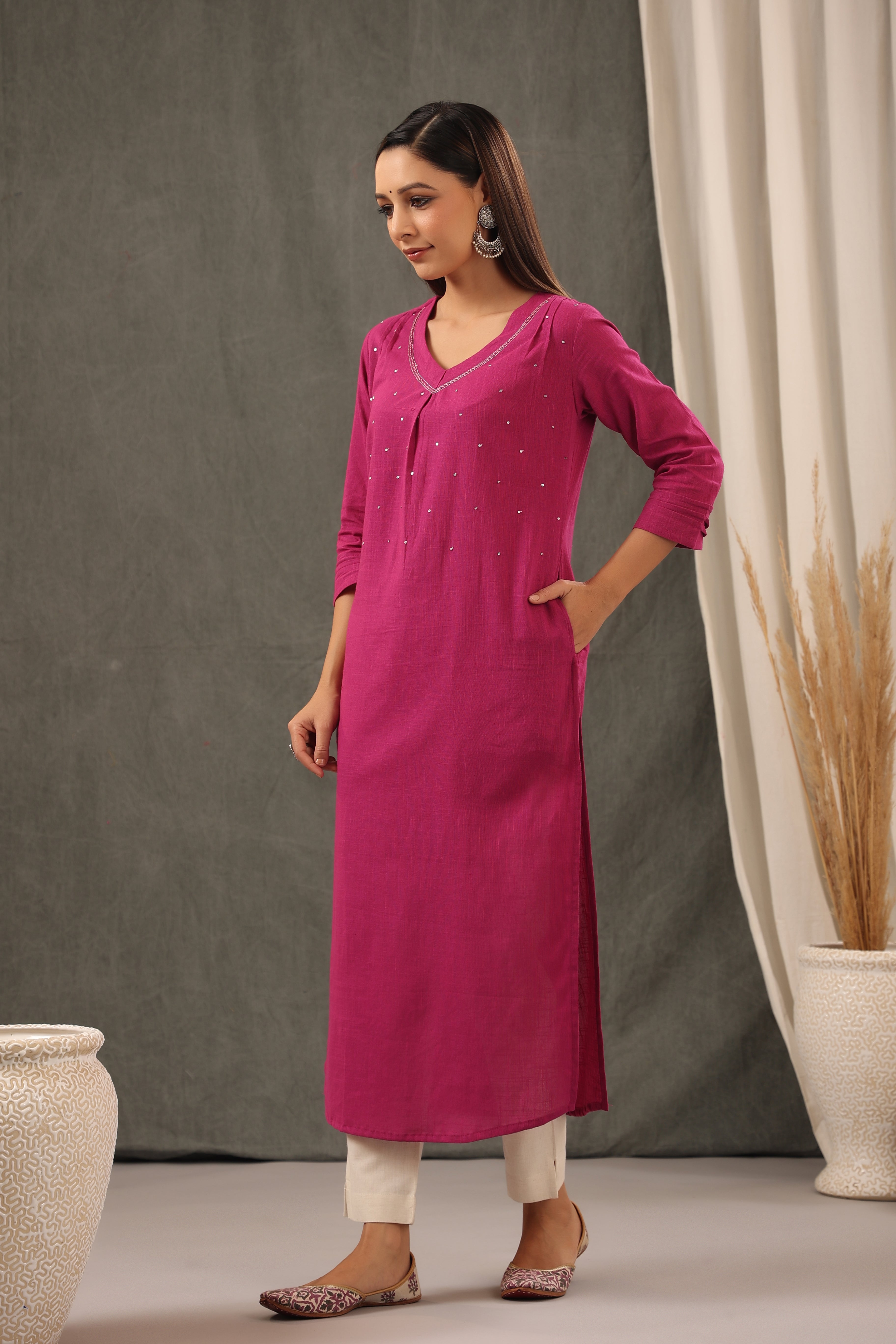 Magenta Pink  Kurta And Dupatta Set