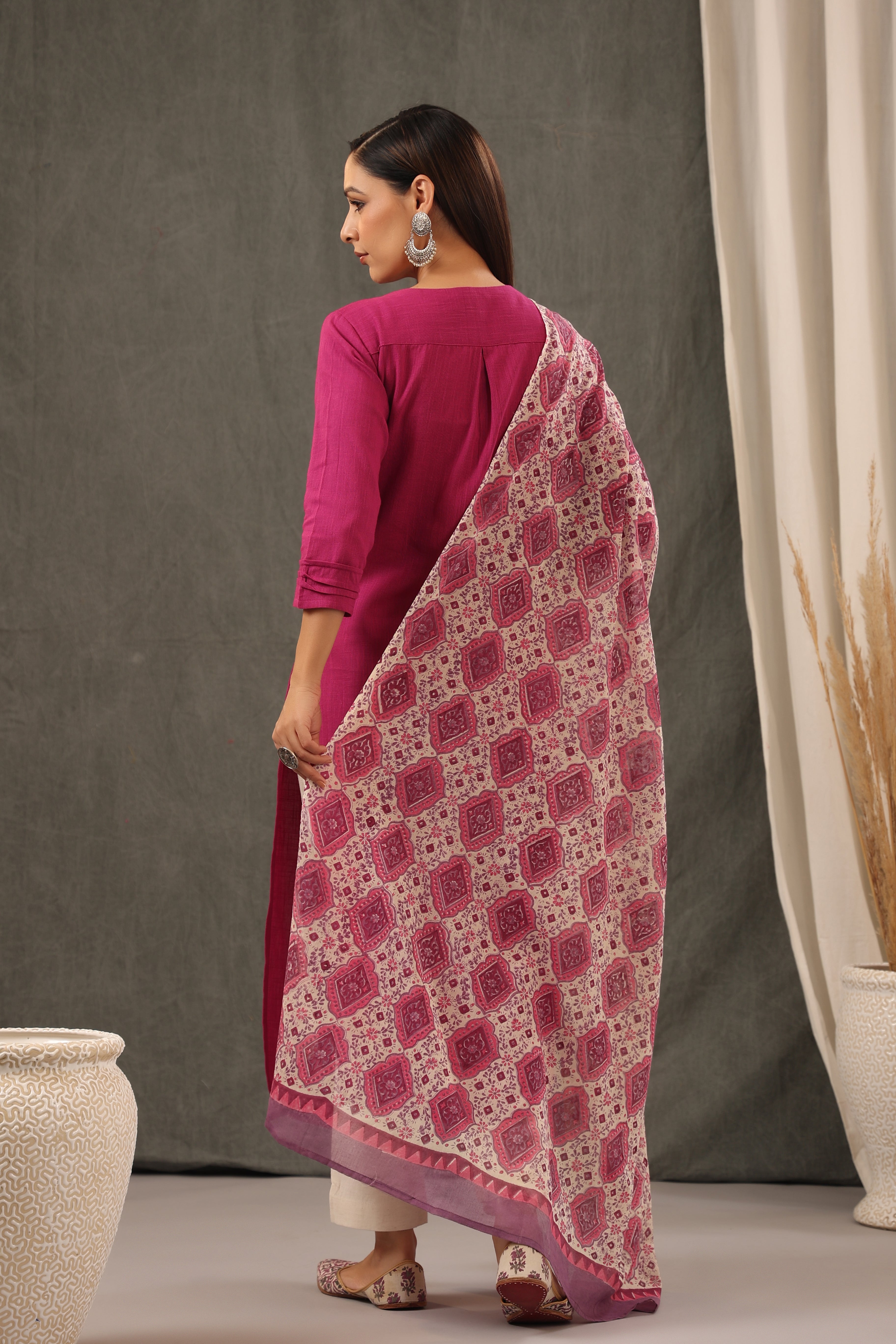 Magenta Pink  Kurta And Dupatta Set