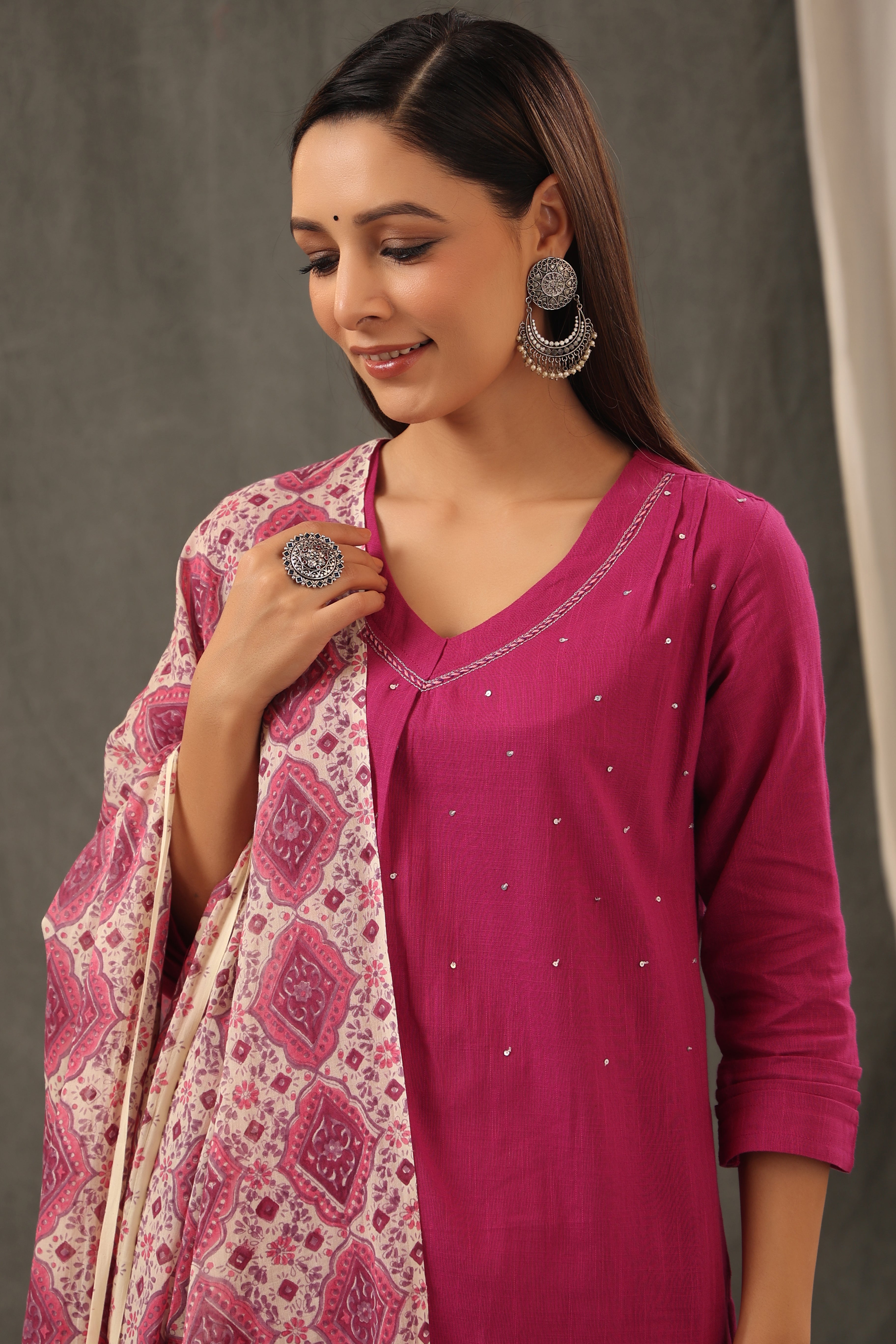 Magenta Pink  Kurta And Dupatta Set