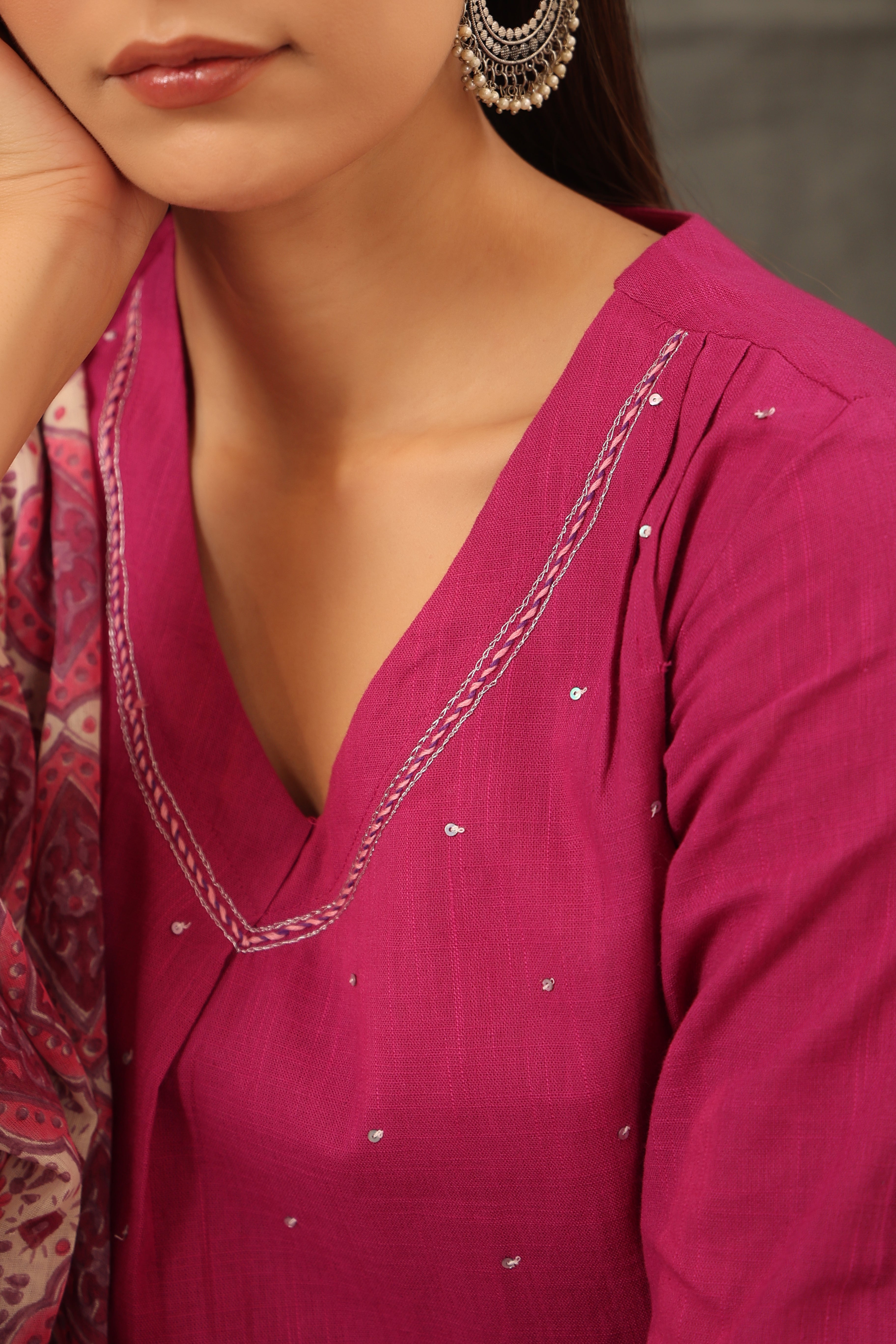 Magenta Pink  Kurta And Dupatta Set