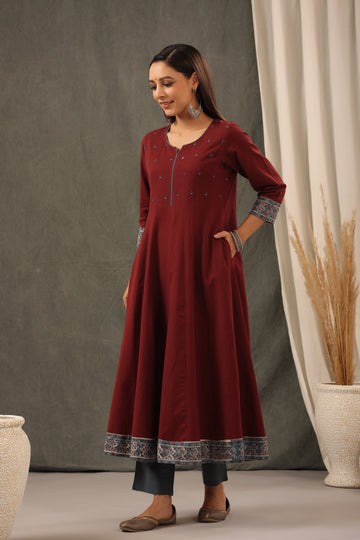 Garnet Red Anarkali with Dupatta