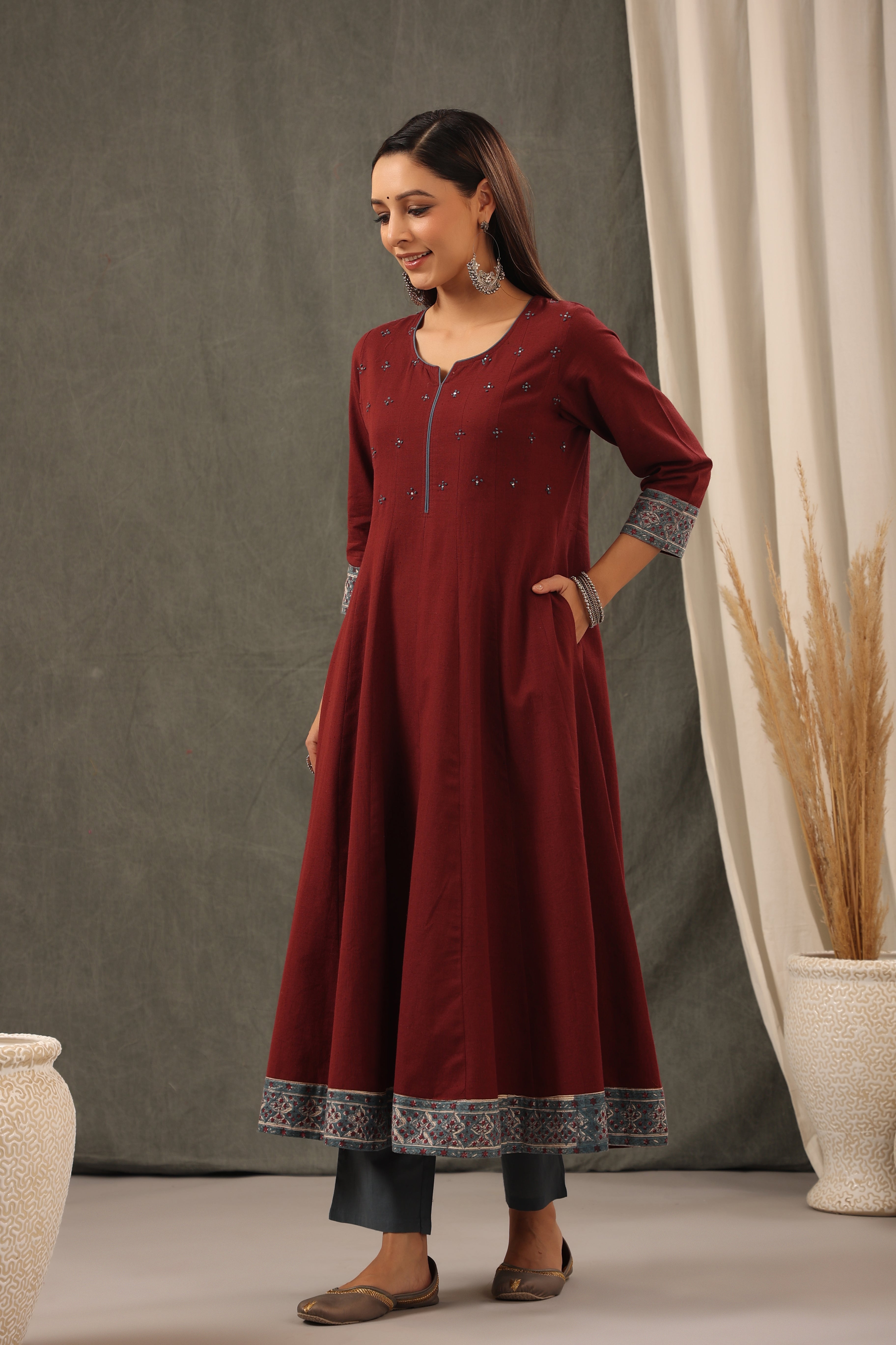 Garnet Red Anarkali with Dupatta