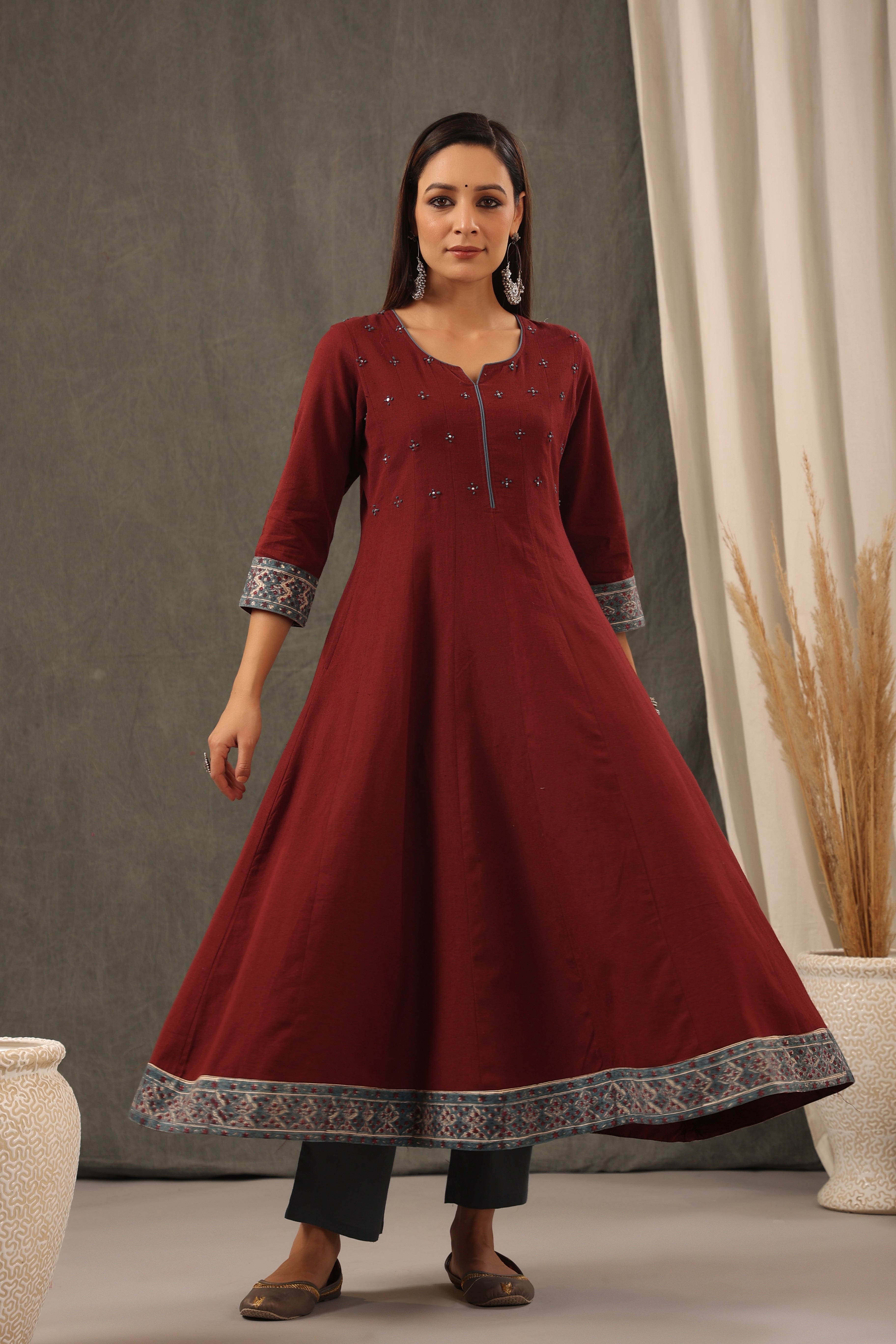 Garnet Red Anarkali with Dupatta