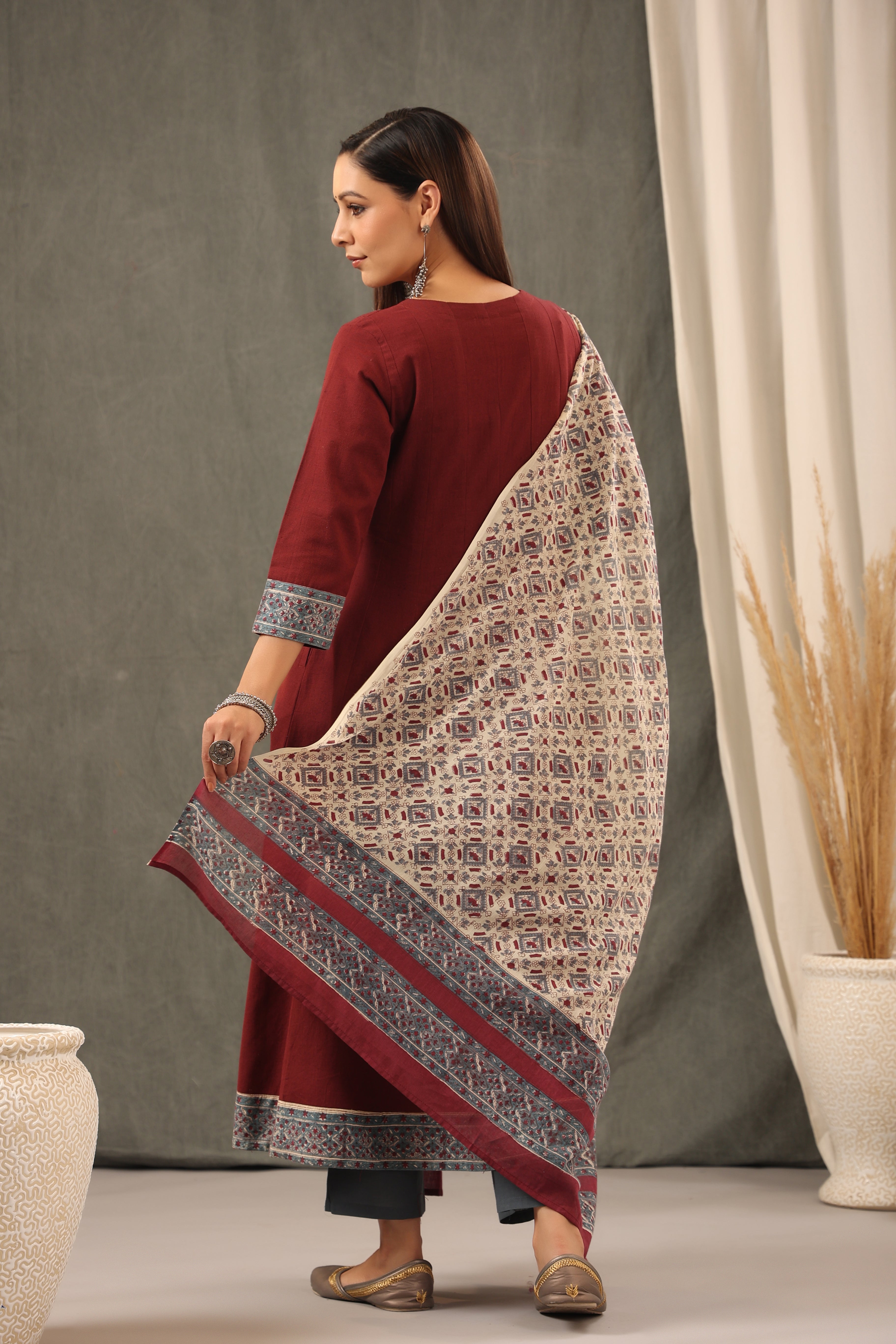 Garnet Red Anarkali with Dupatta