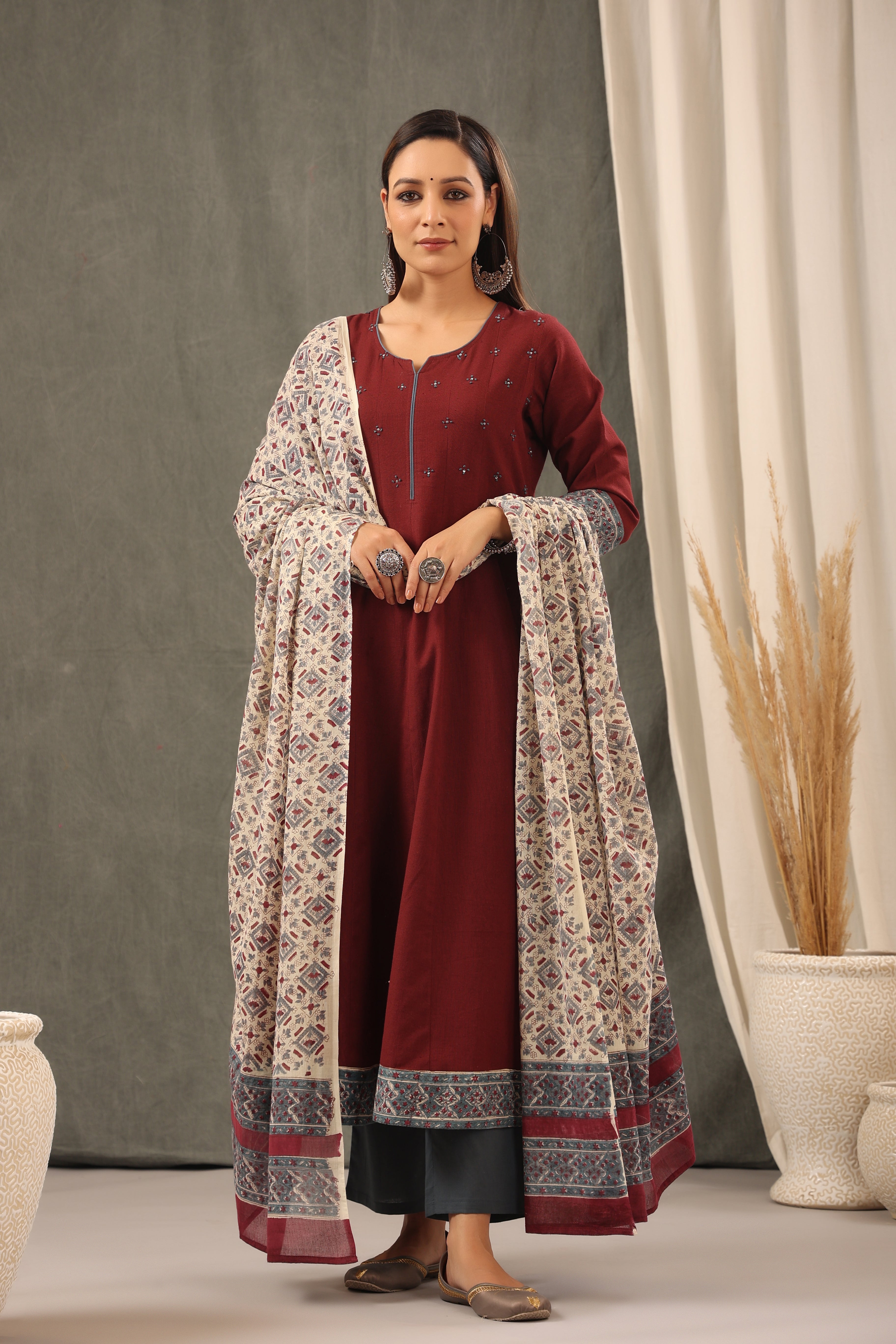 Garnet Red Anarkali with Dupatta