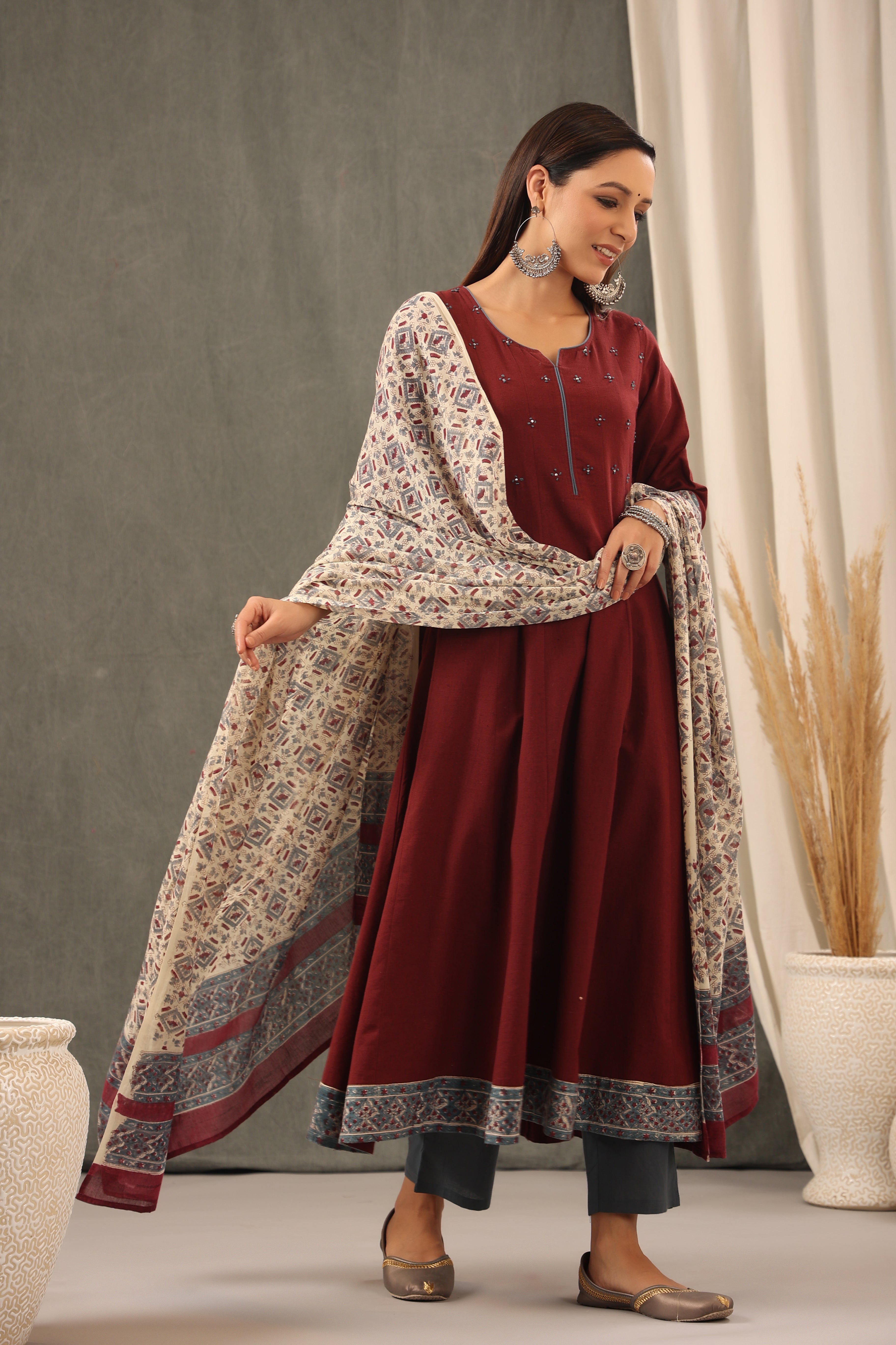 Garnet Red Anarkali with Dupatta