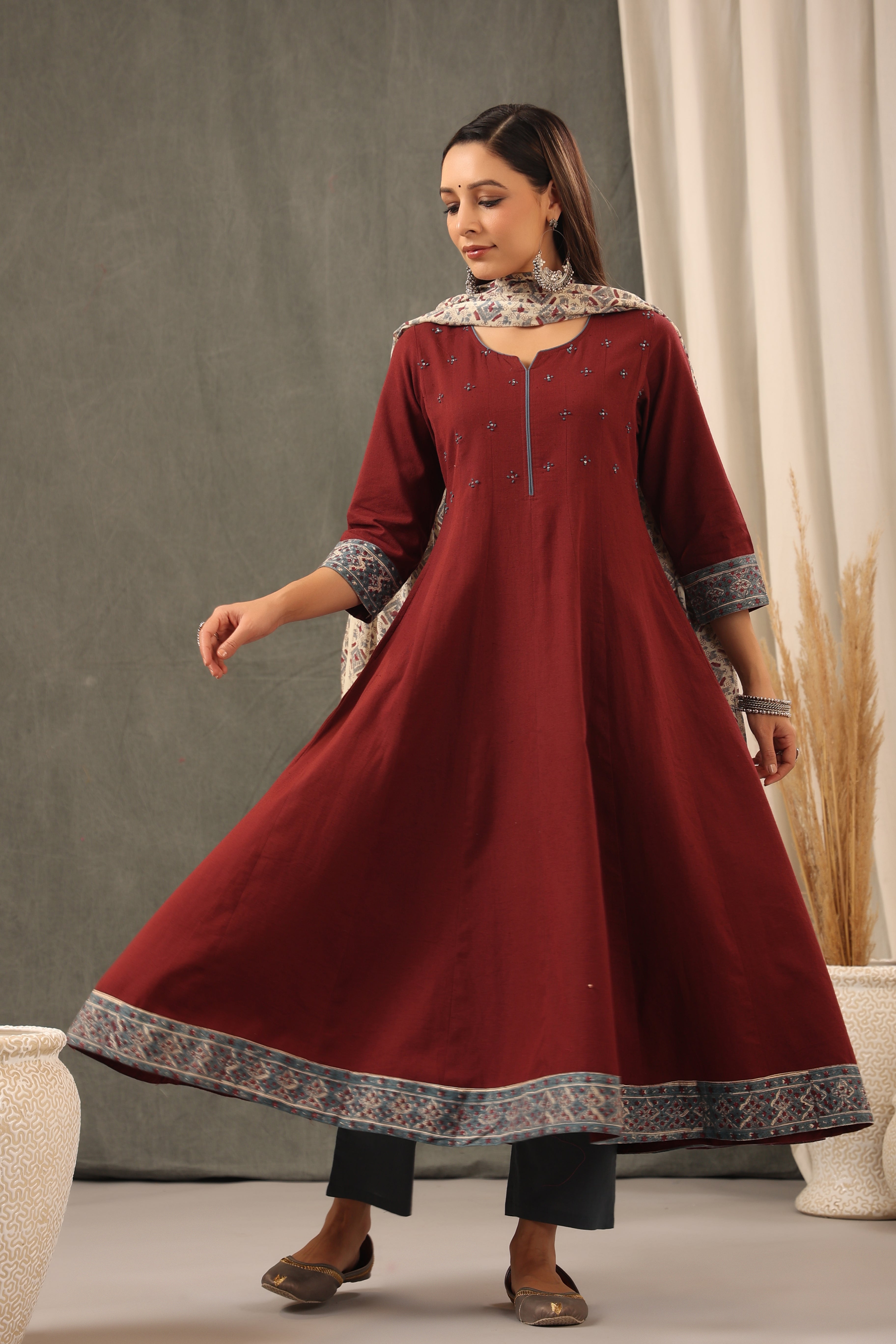 Garnet Red Anarkali with Dupatta