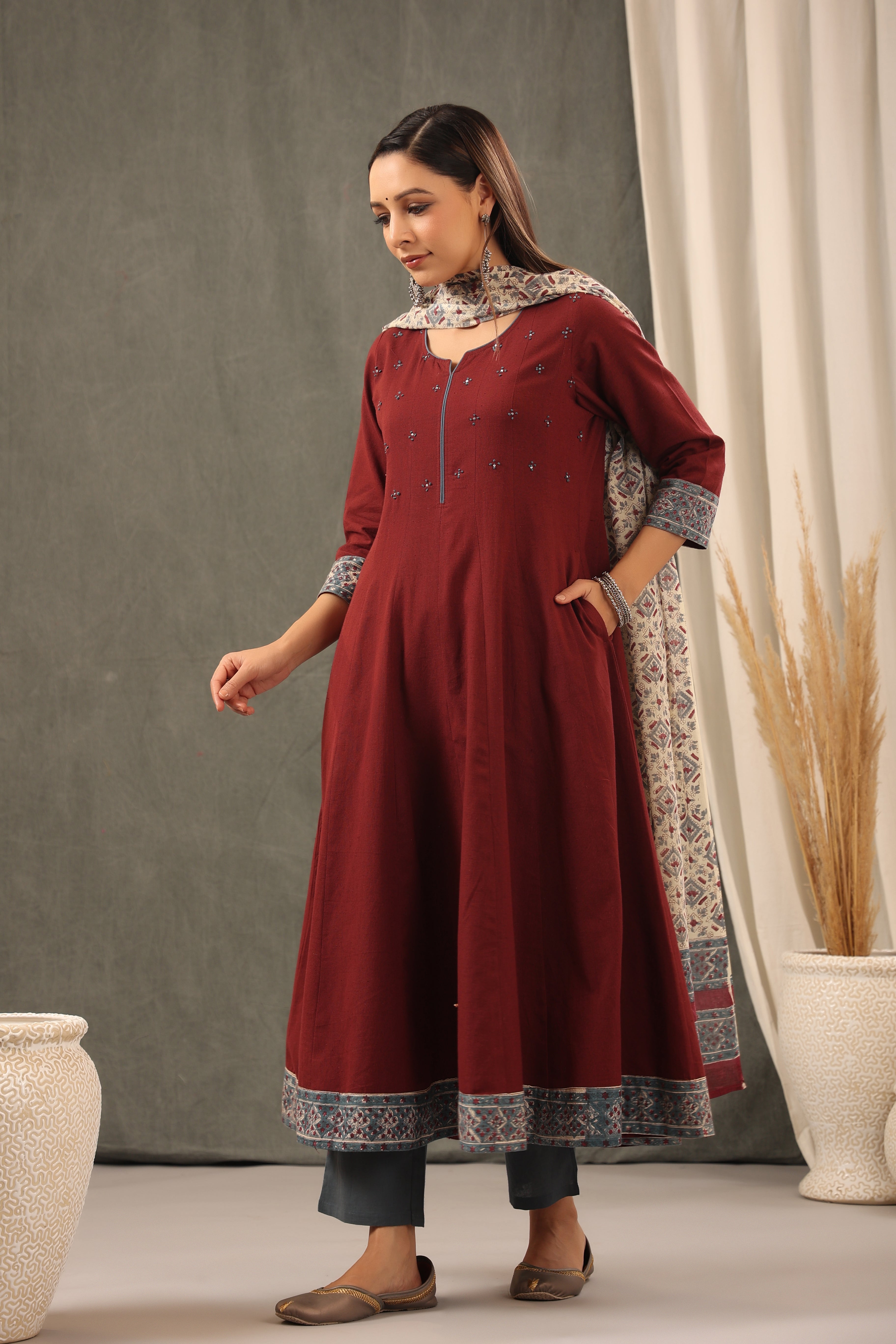Garnet Red Anarkali with Dupatta