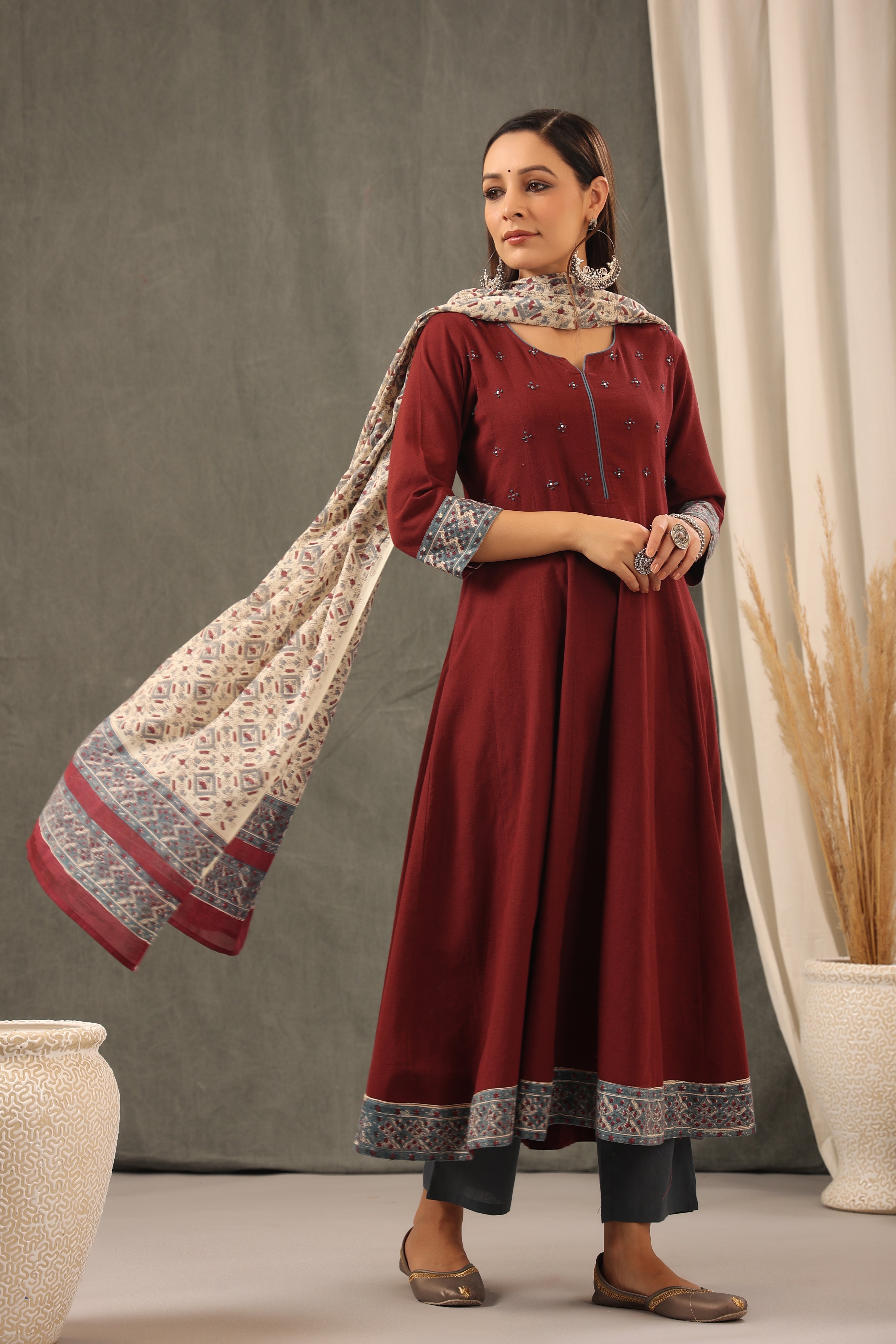 Garnet Red Anarkali with Dupatta