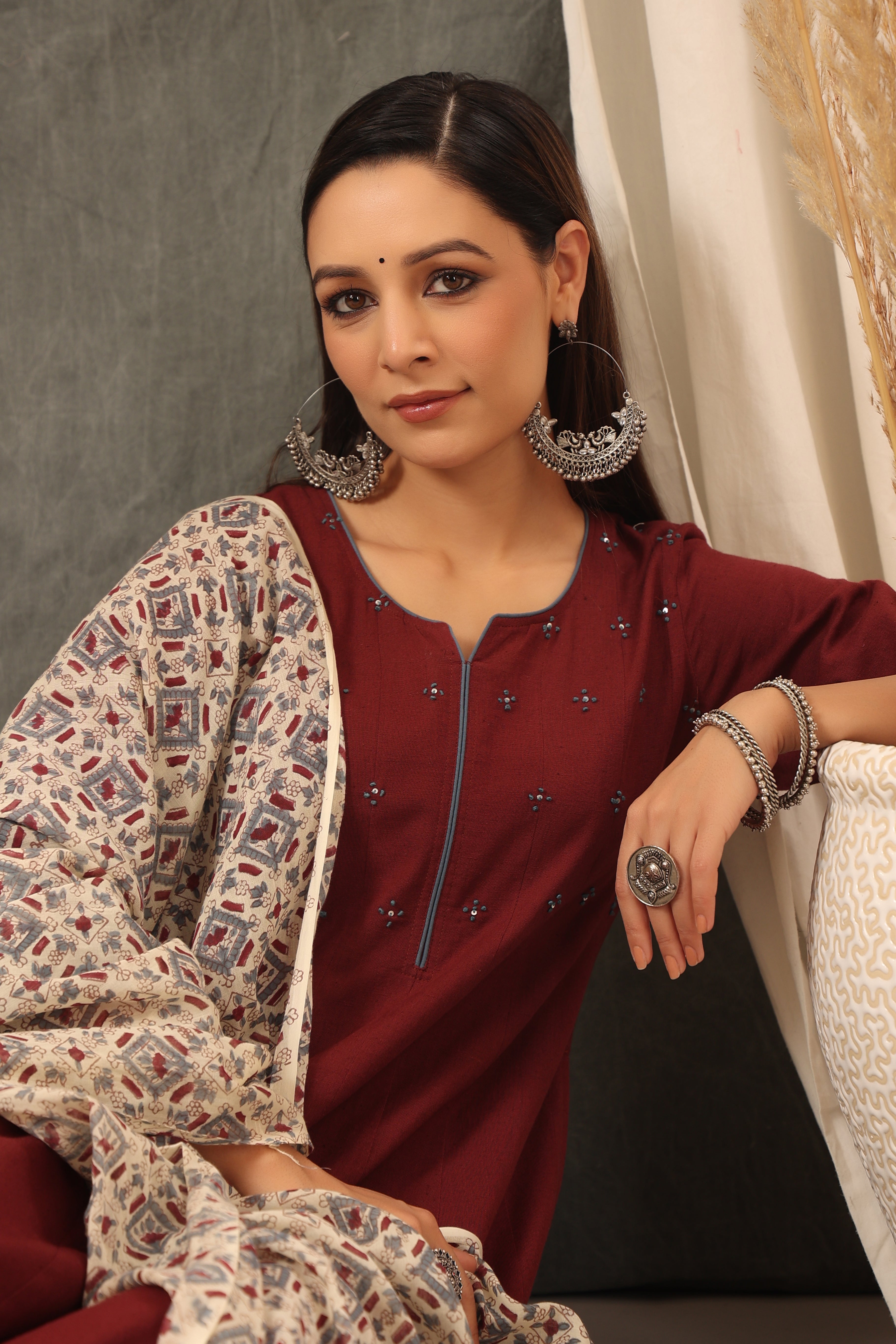 Garnet Red Anarkali with Dupatta