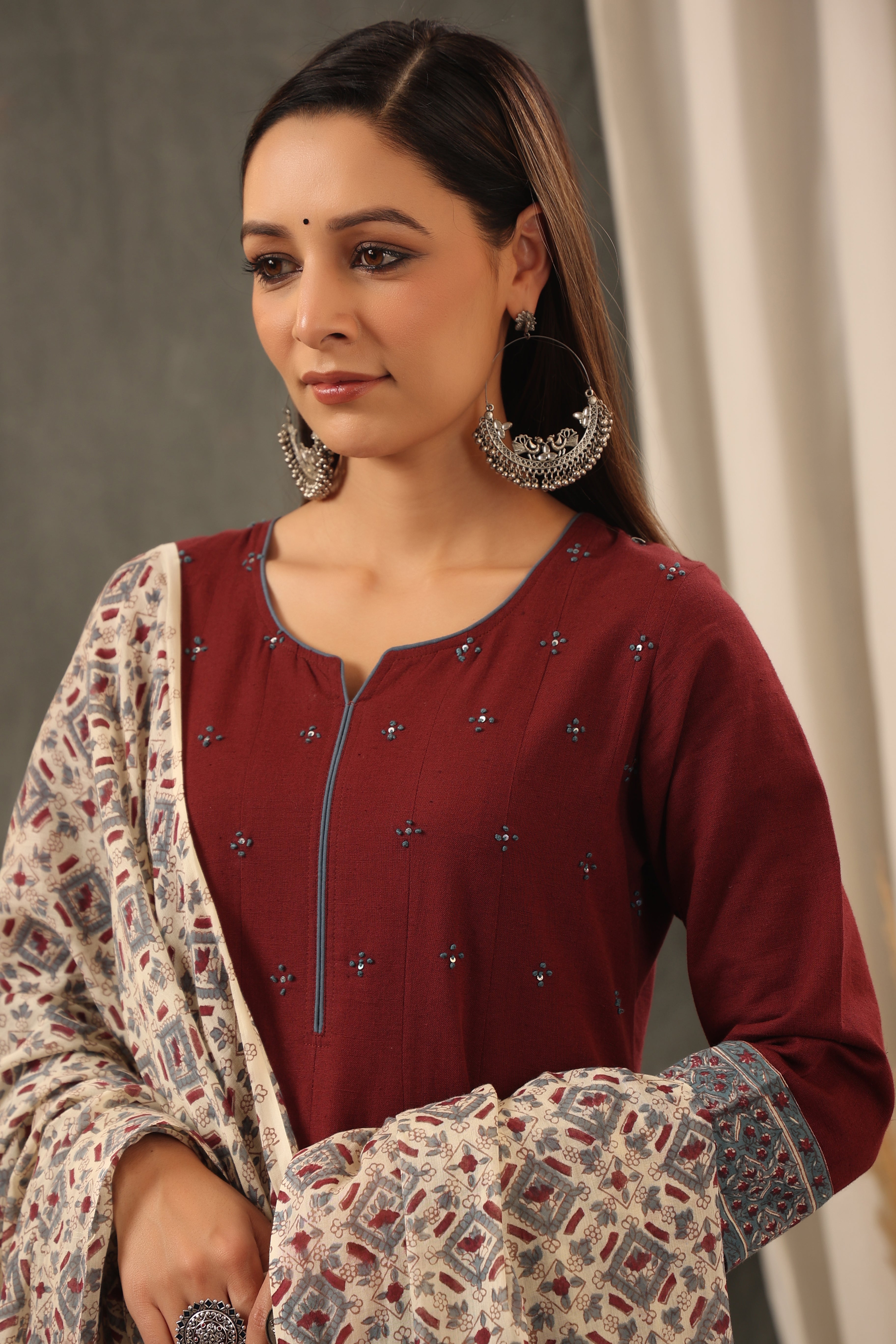 Garnet Red Anarkali with Dupatta