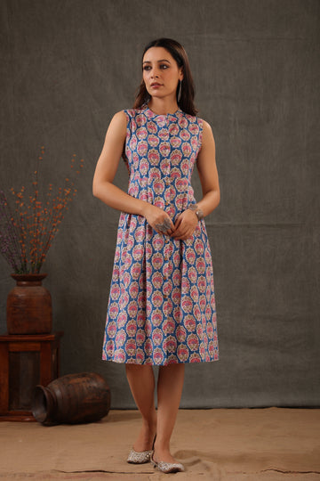 Cyan Blue and Crepe Pink Dress