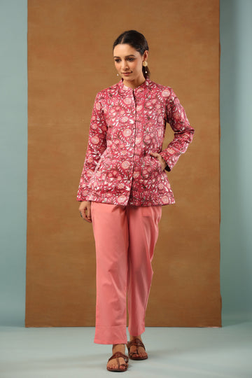 Rouge pink Mashru silk short jacket