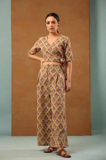 Moss green with rouge pink Co-ord Set