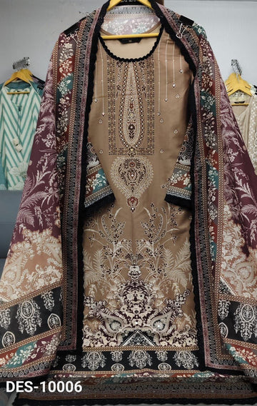 Label Khoj Women's London cotton print with mirror hand work Kurta with Pant and Dupatta