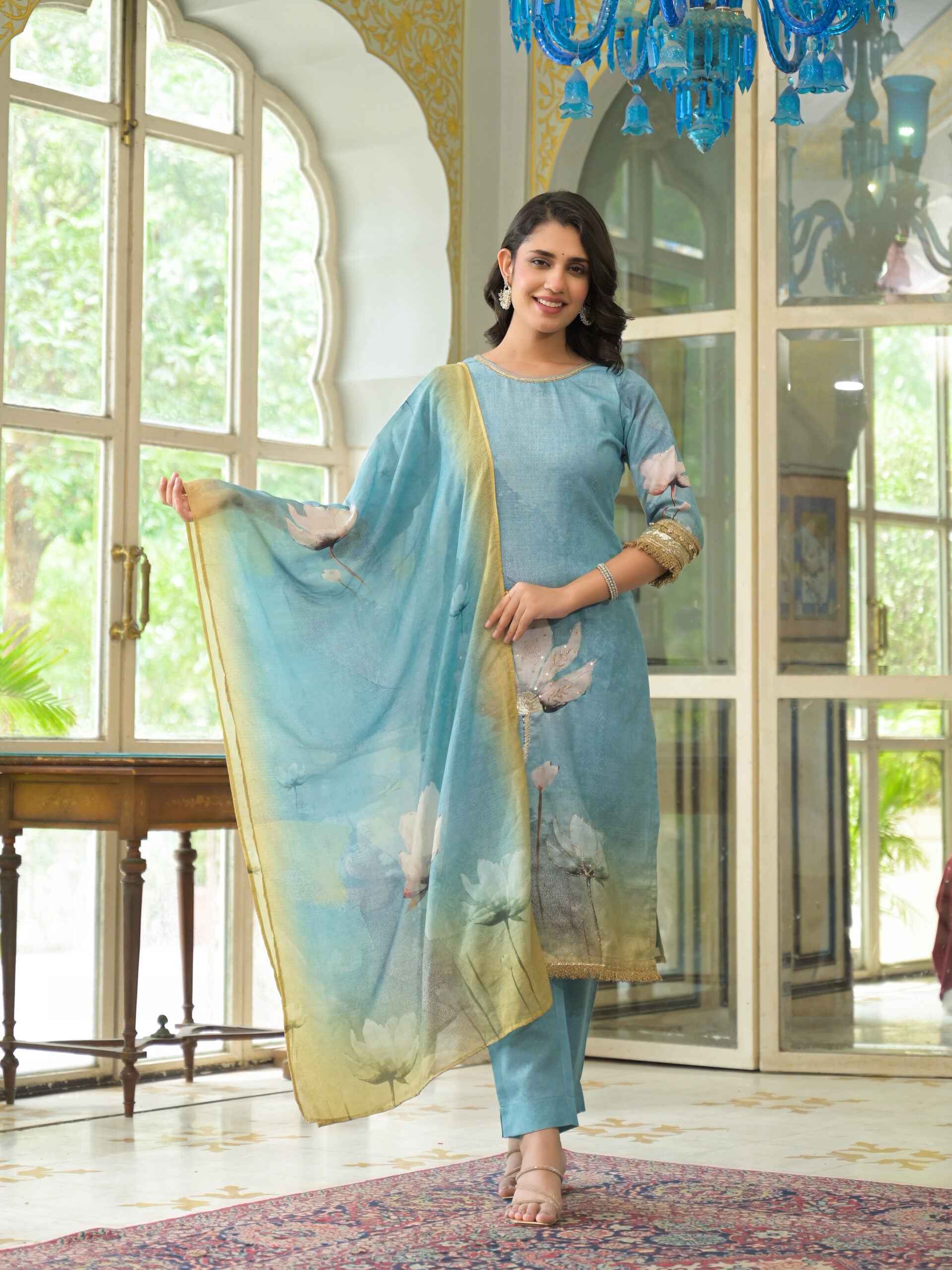Label Khoj Women Lilen kurta, trouser and dupptta set