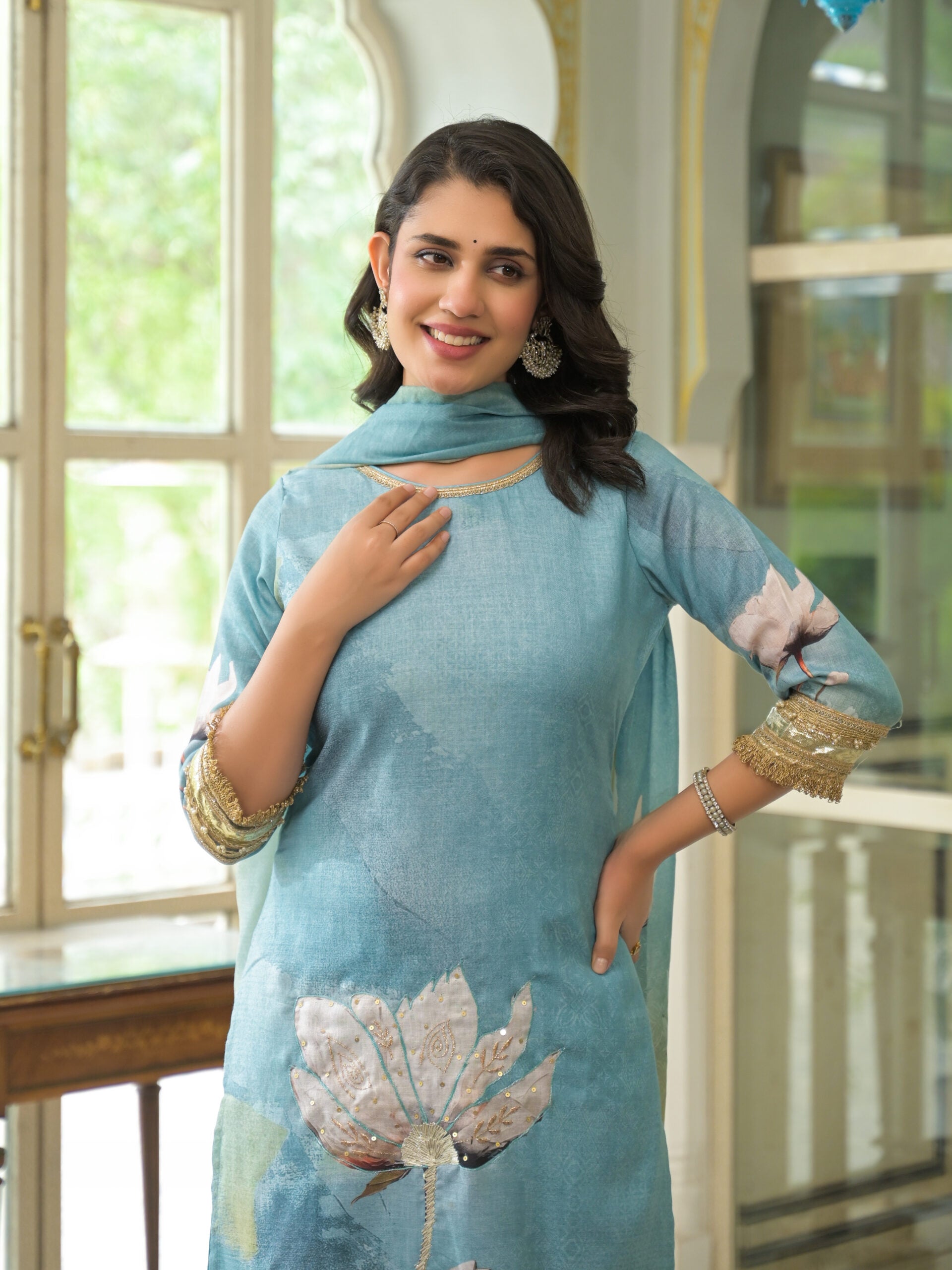 Label Khoj Women Lilen kurta, trouser and dupptta set
