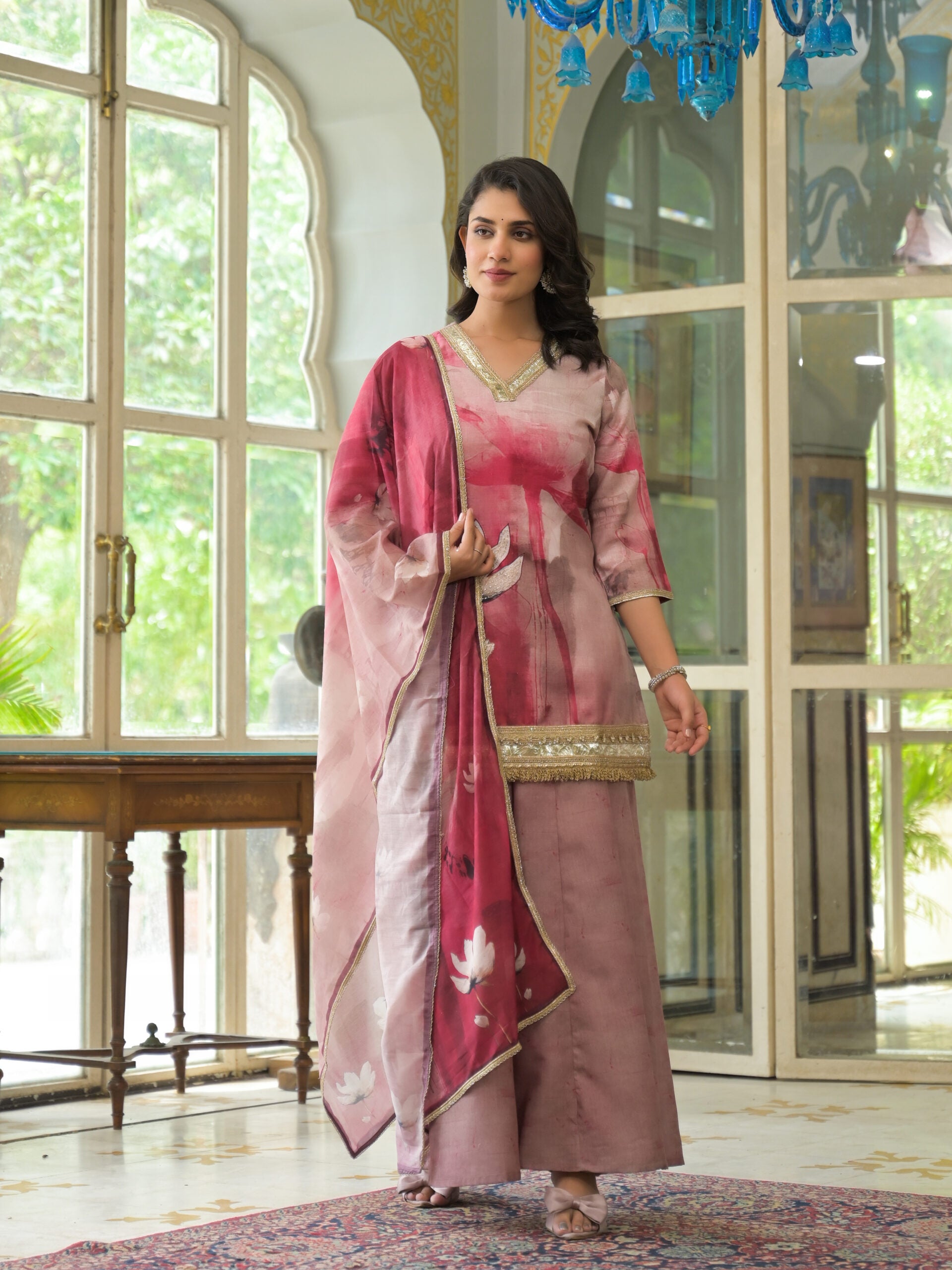 Label Khoj Women Lilen kurta, trouser and dupptta set