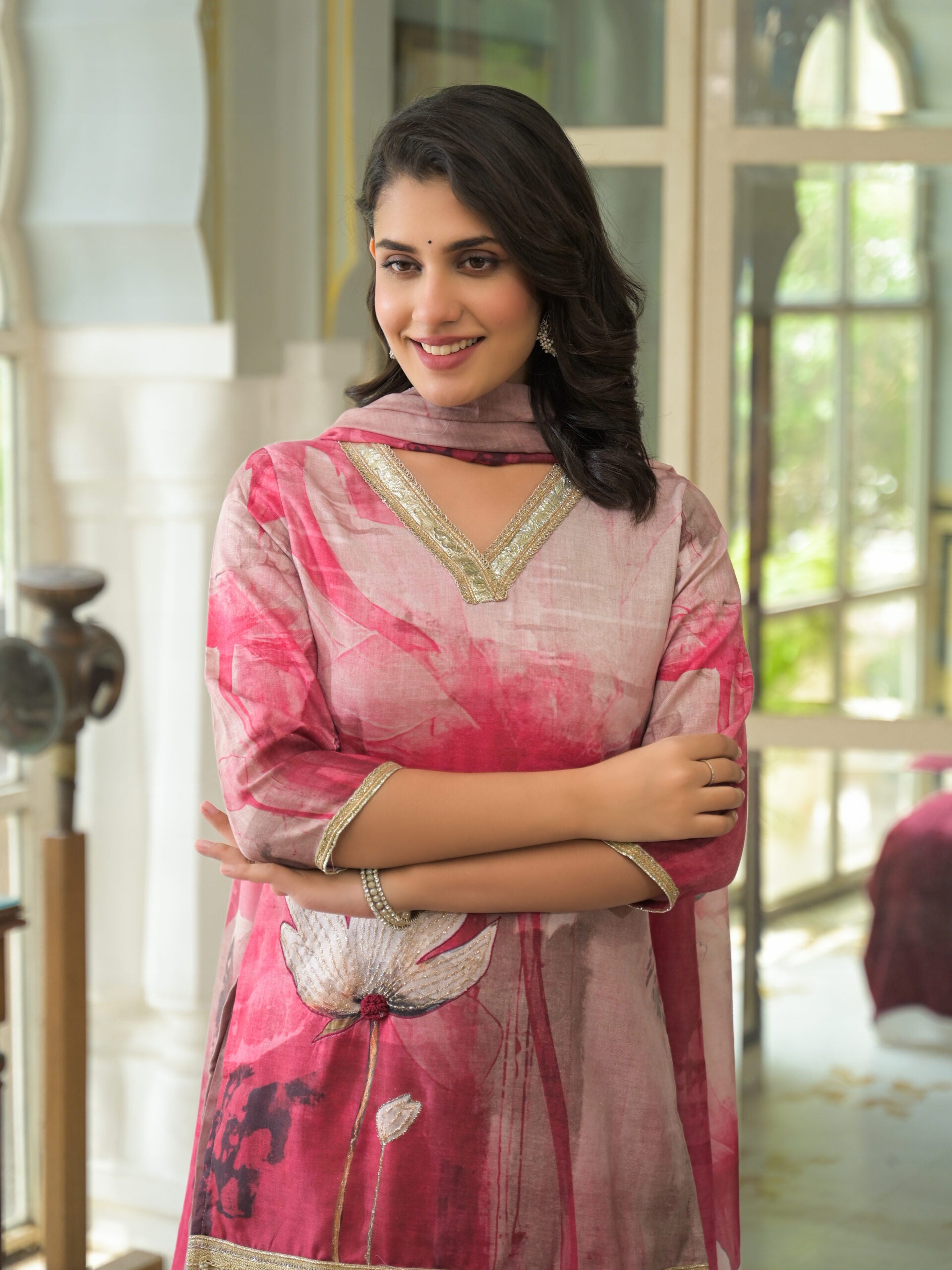 Label Khoj Women Lilen kurta, trouser and dupptta set