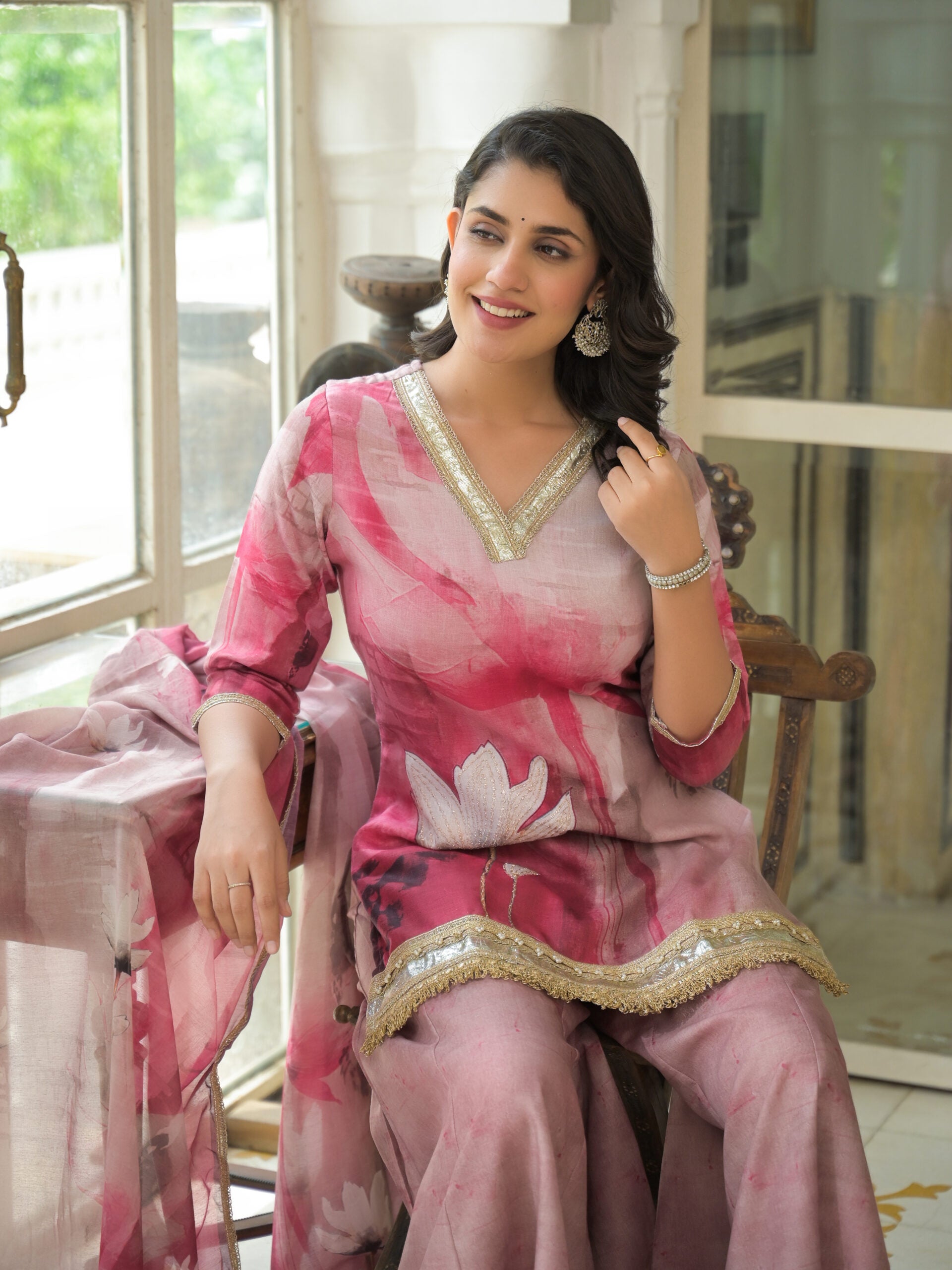 Label Khoj Women Lilen kurta, trouser and dupptta set