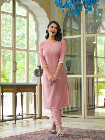 Label Khoj Women Chinon Silk Embroidery Work Kurta & Bottom Set
