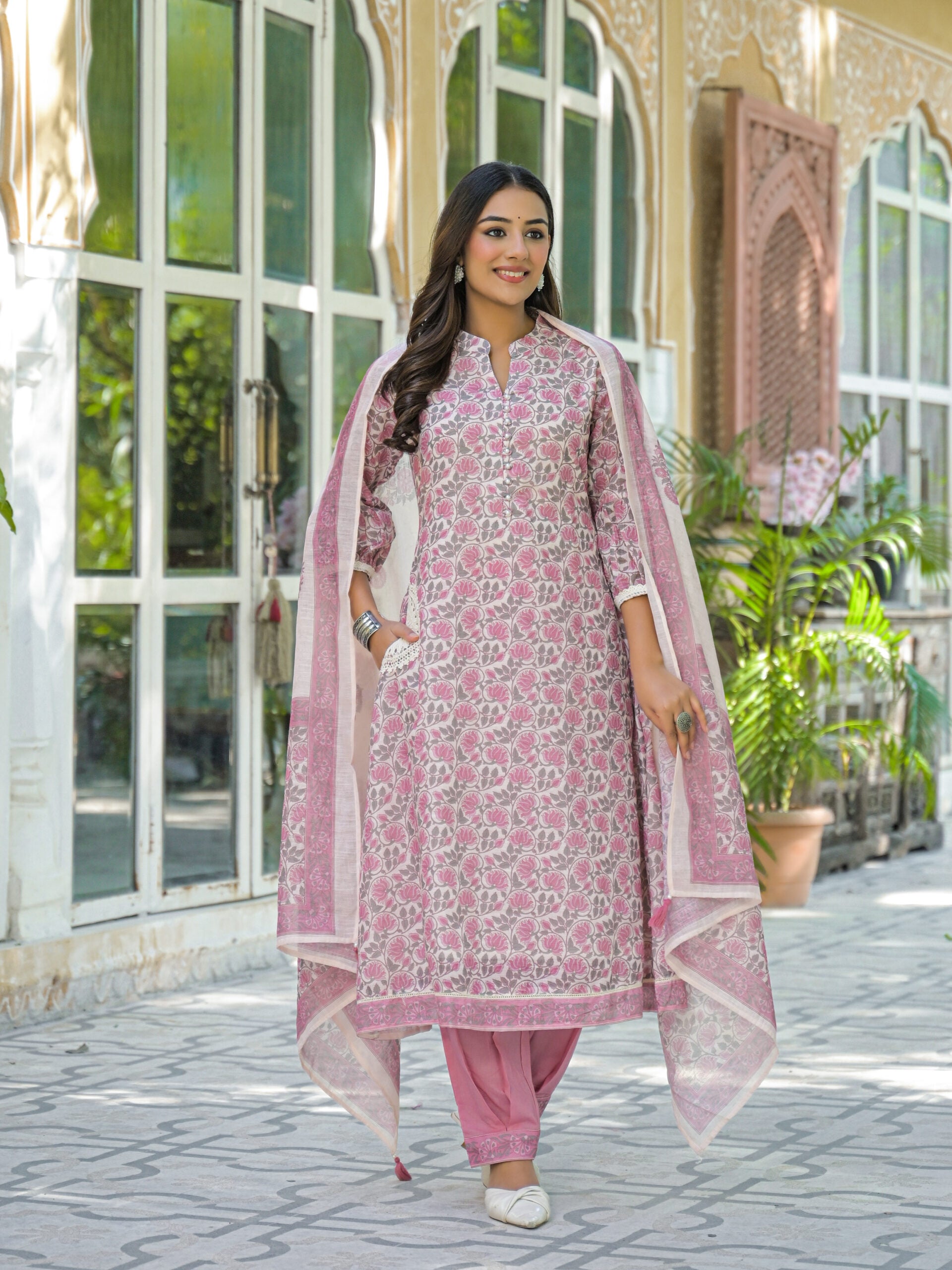 Label Khoj Women Lilen kurta, trouser and dupptta set
