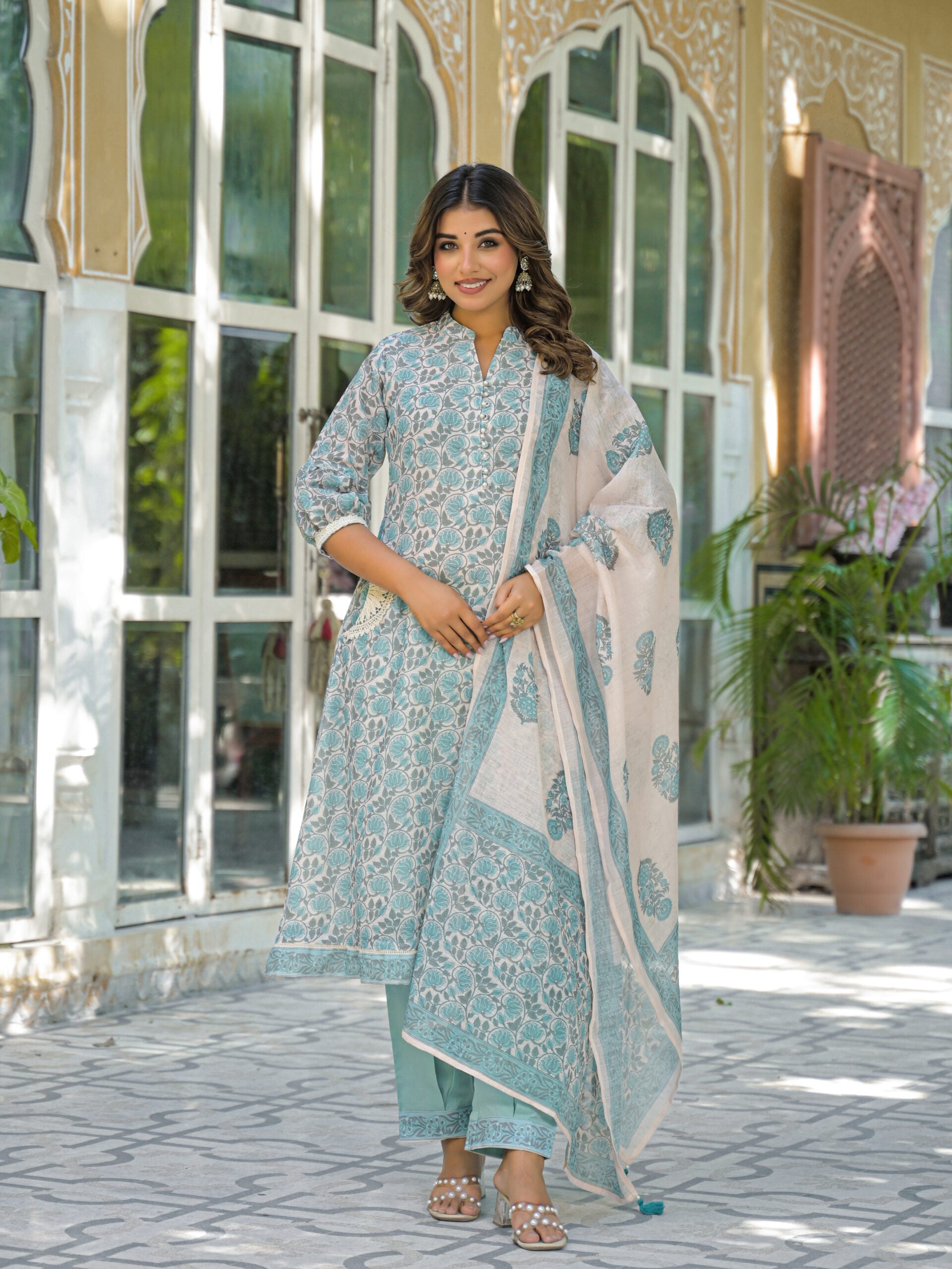 Label Khoj Women Lilen kurta, trouser and dupptta set