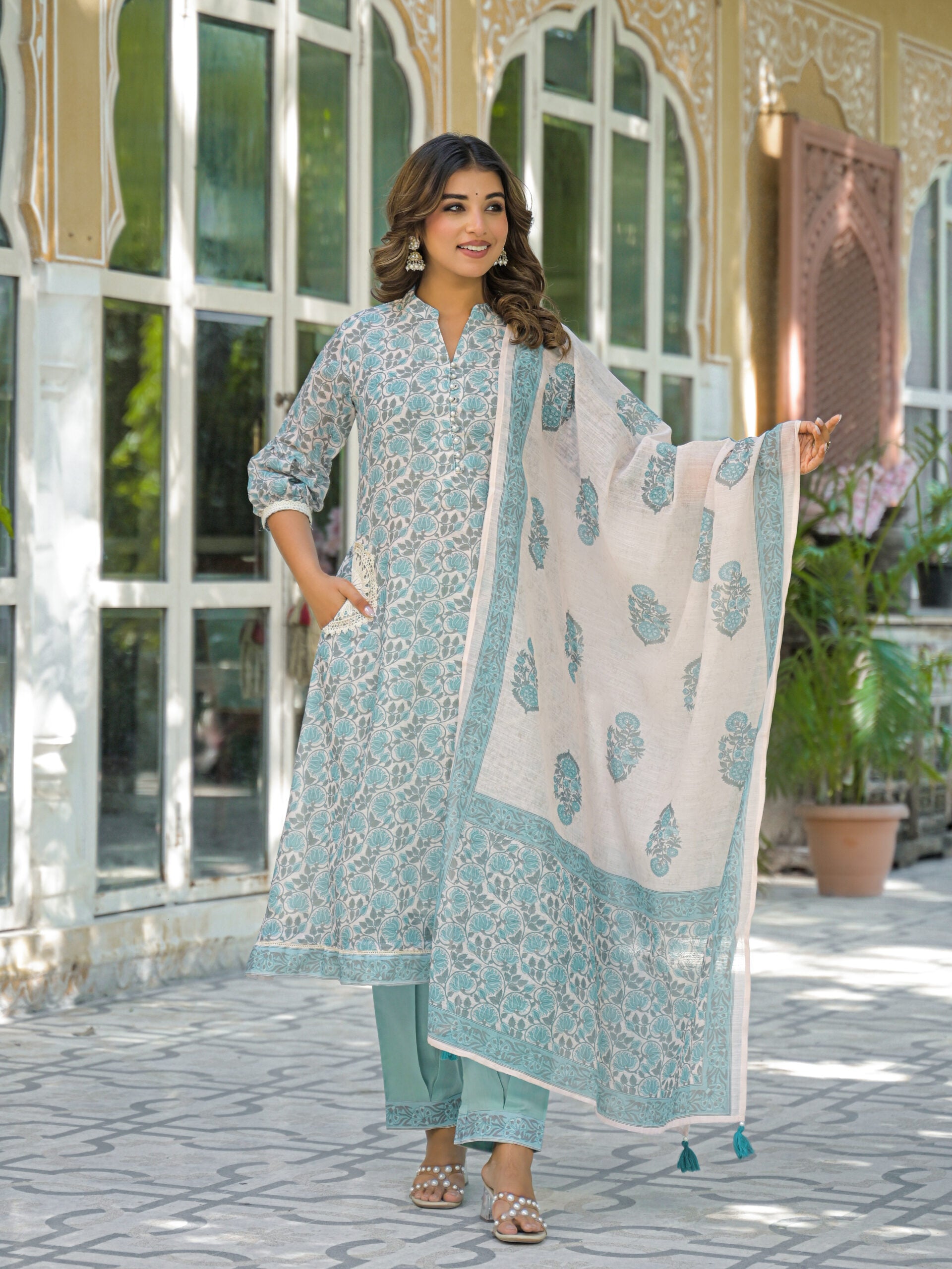 Label Khoj Women Lilen kurta, trouser and dupptta set