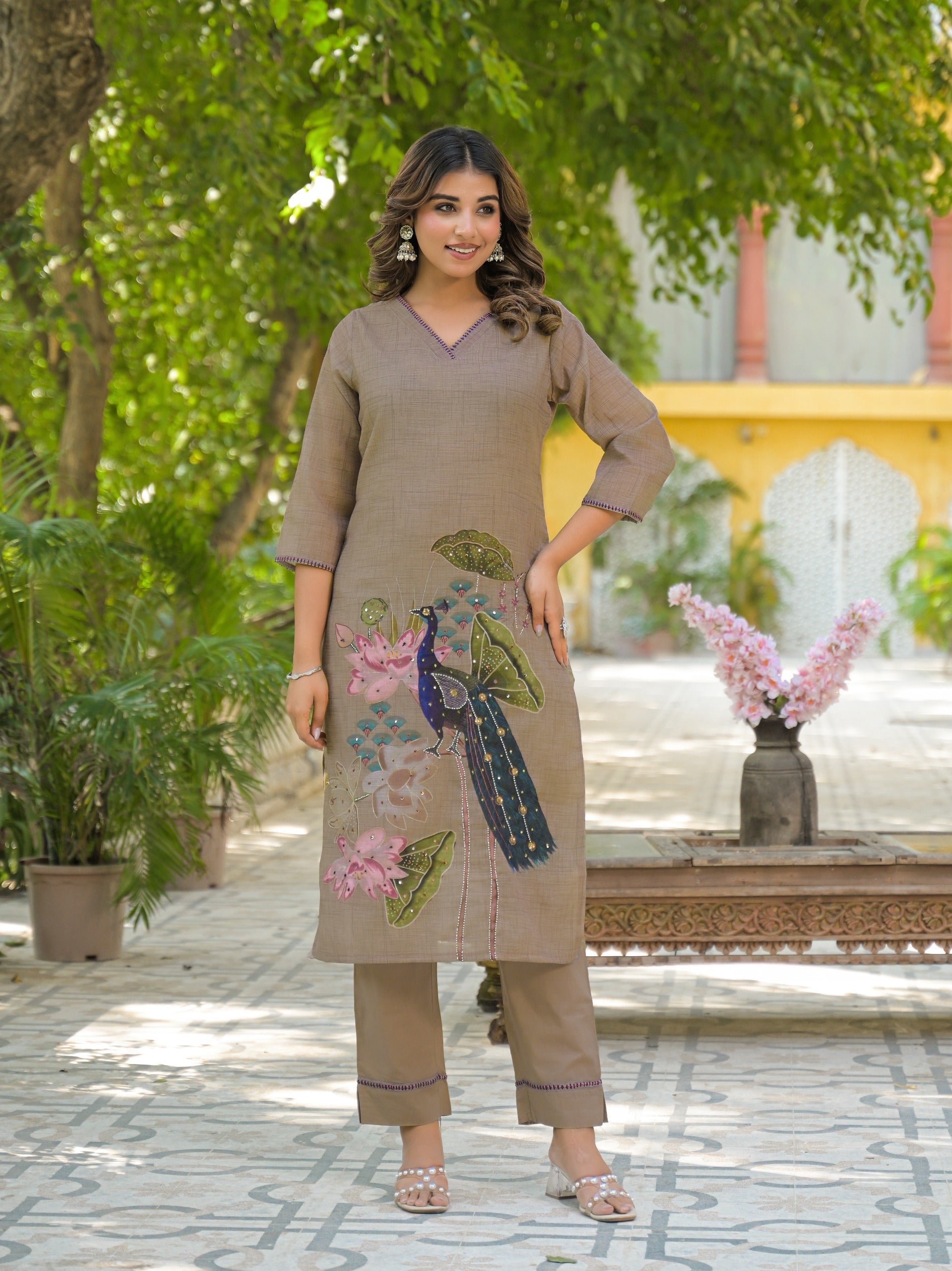 Label Khoj Women Lilen kurta, trouser and dupptta set
