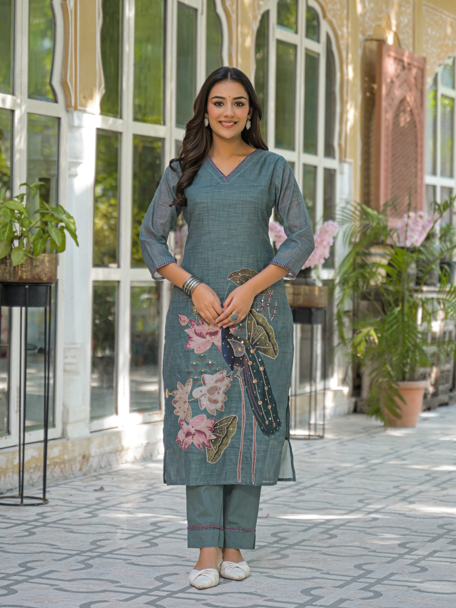 Label Khoj Women Lilen kurta, trouser and dupptta set