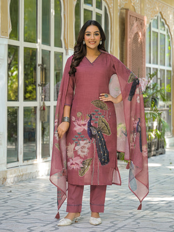 Label Khoj Women Lilen kurta, trouser and dupptta set