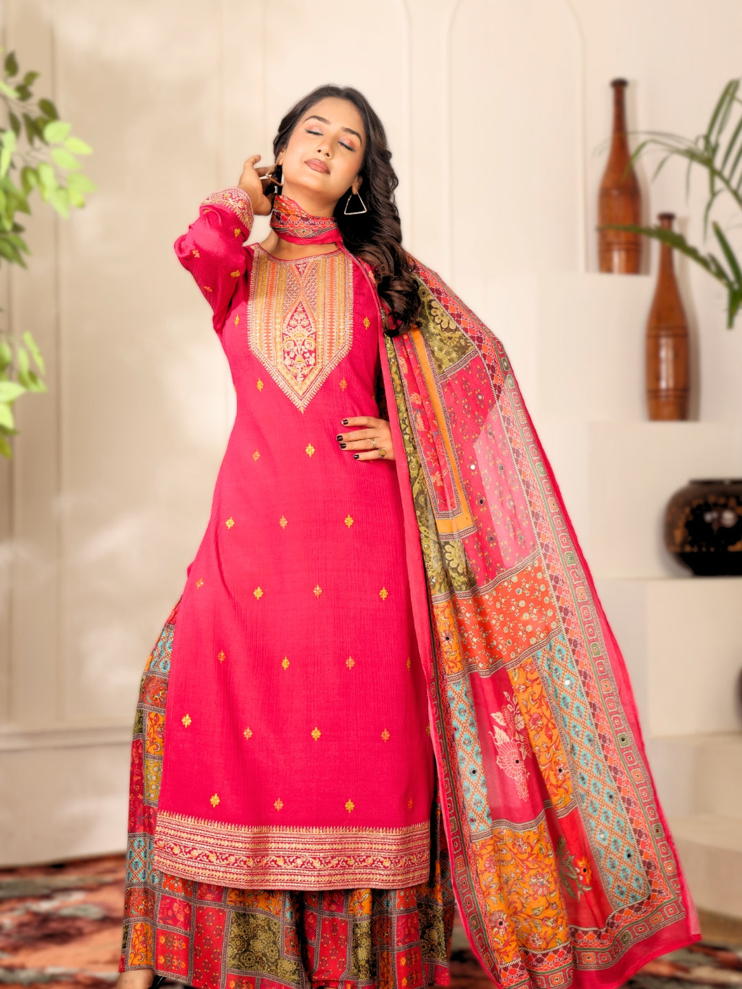 Label khoj chinon mal Embroidered Kurta With sharara & Dupatta