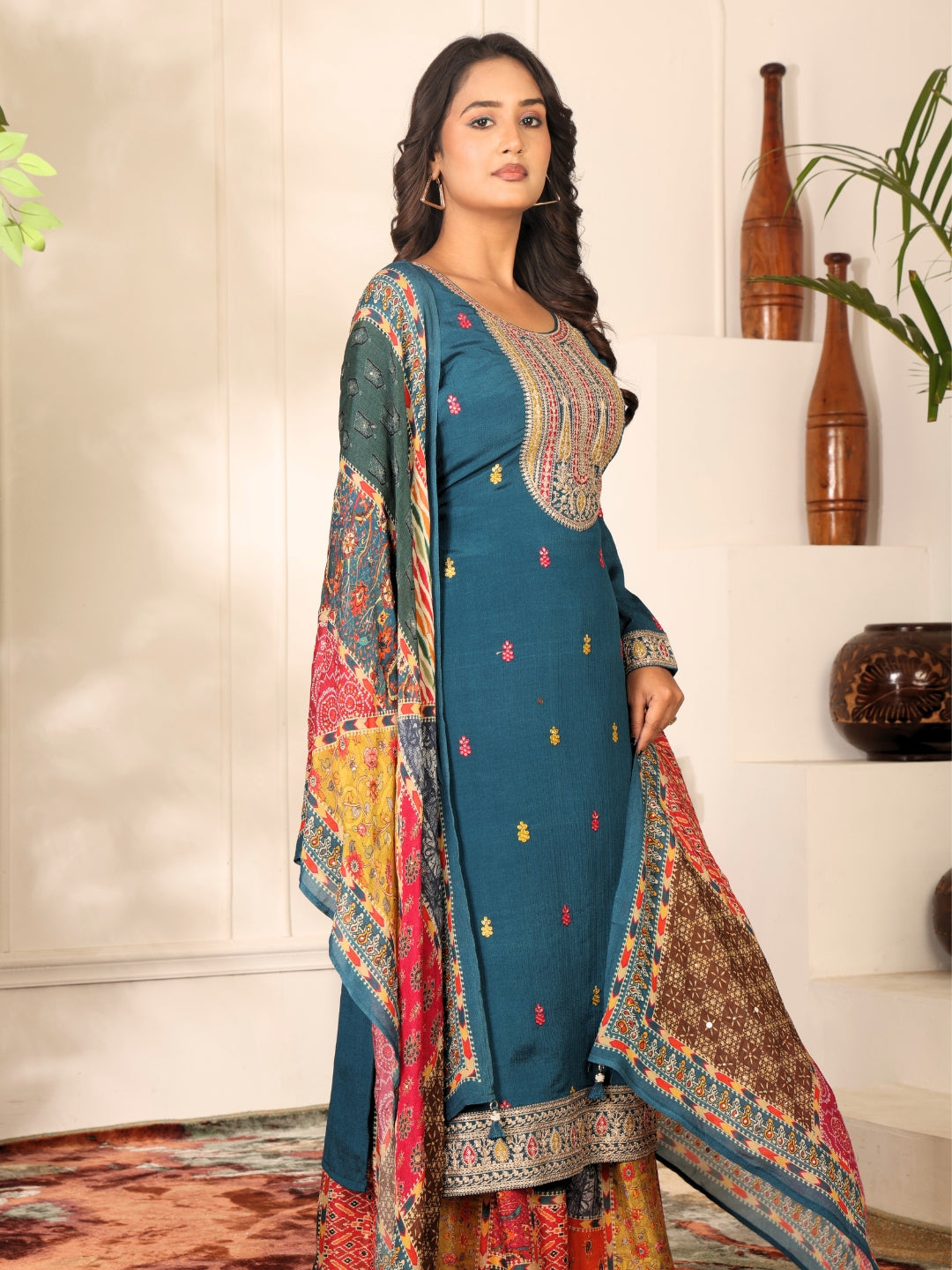 Label khoj chinon mal Embroidered Kurta With sharara & Dupatta