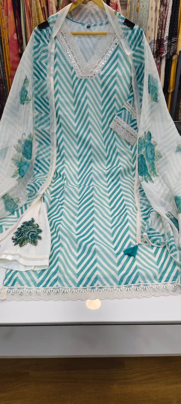 Label Khoj Women Lilen kurta, trouser and dupptta set