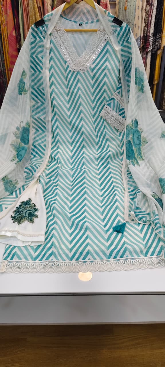 Label Khoj Women Lilen kurta, trouser and dupptta set