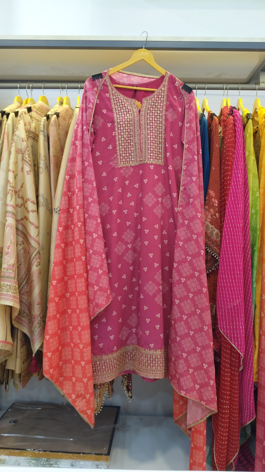 Label Khoj Women Chinon print kurta, trouser and dupptta set