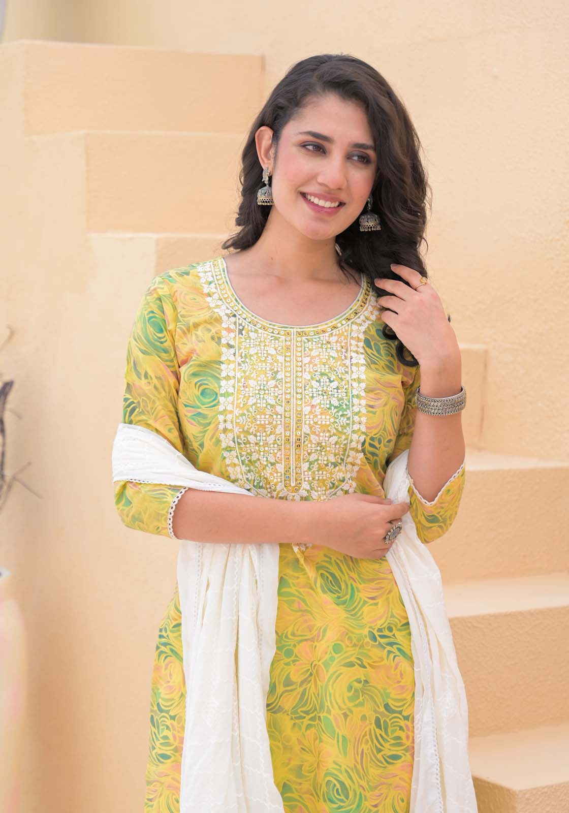 Label Khoj Women cotton kurta, trouser and dupptta set