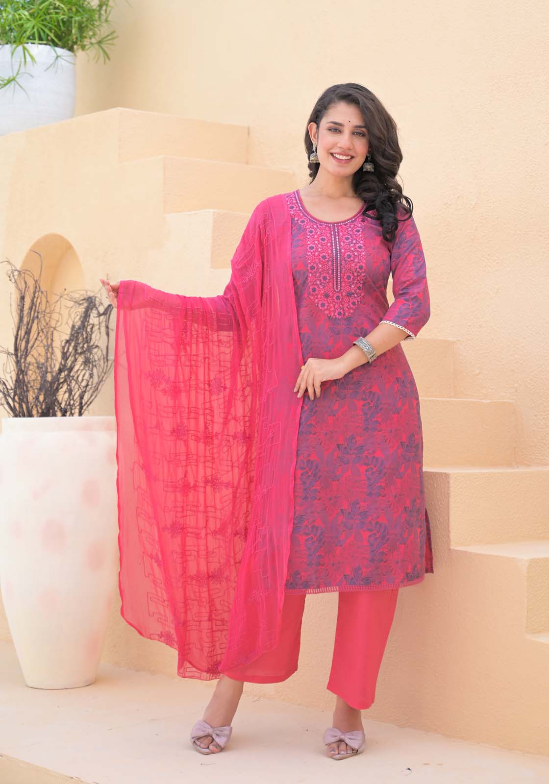 Label Khoj Women cotton kurta, trouser and dupptta set