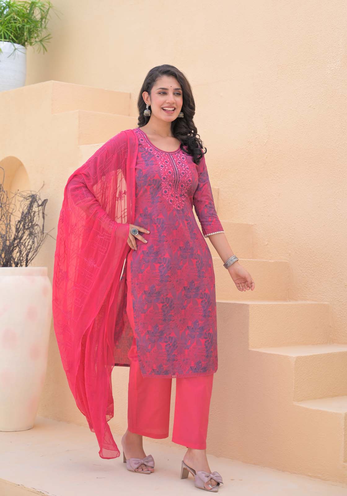 Label Khoj Women cotton kurta, trouser and dupptta set