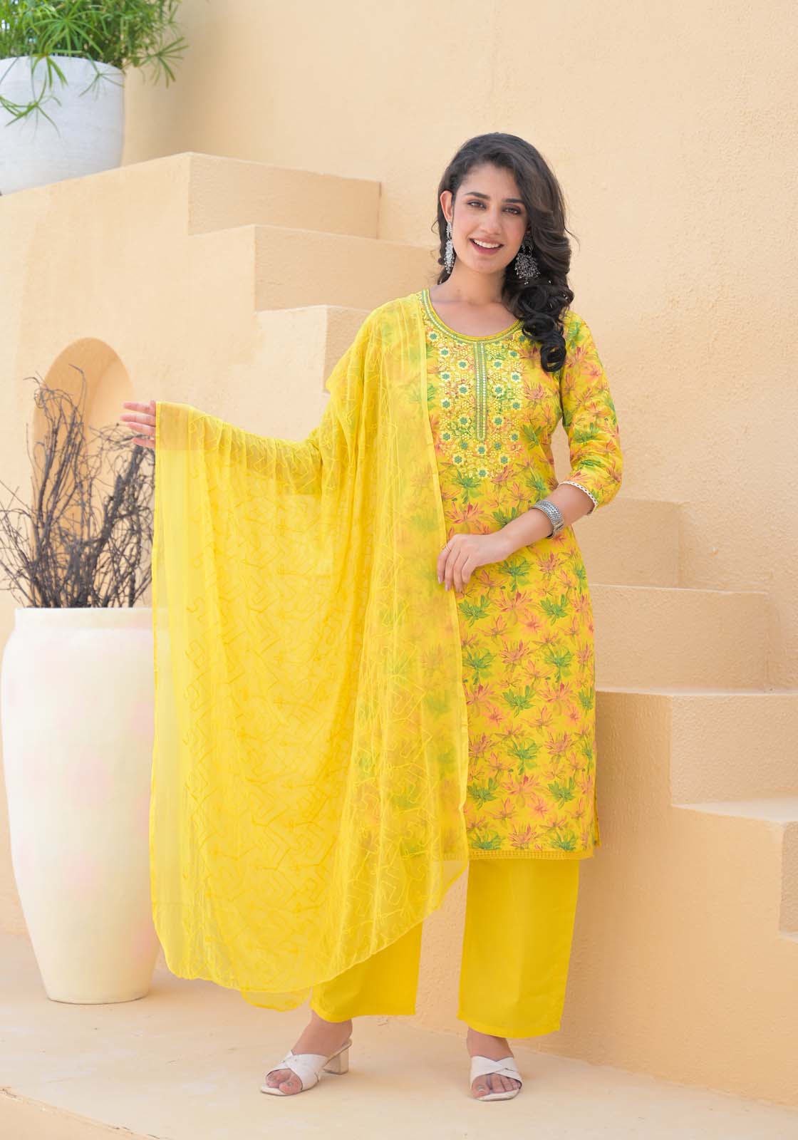 Label Khoj Women cotton kurta, trouser and dupptta set