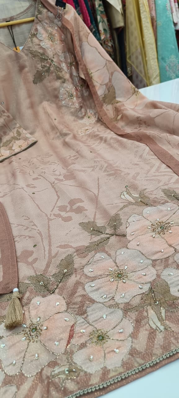 Label khoj Maslin shimmer kurta , trouser and dupptta set
