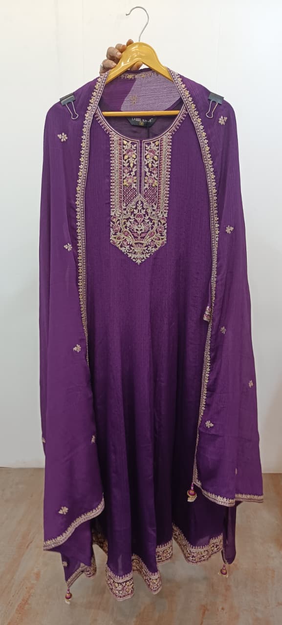 Label khoj Chinon butti Anarkali kurta With Pant and Dupatta Set