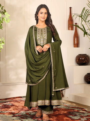Label khoj Chinon butti Anarkali kurta With Pant and Dupatta Set