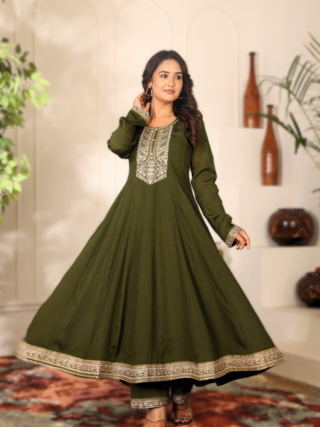 Label khoj Chinon butti Anarkali kurta With Pant and Dupatta Set