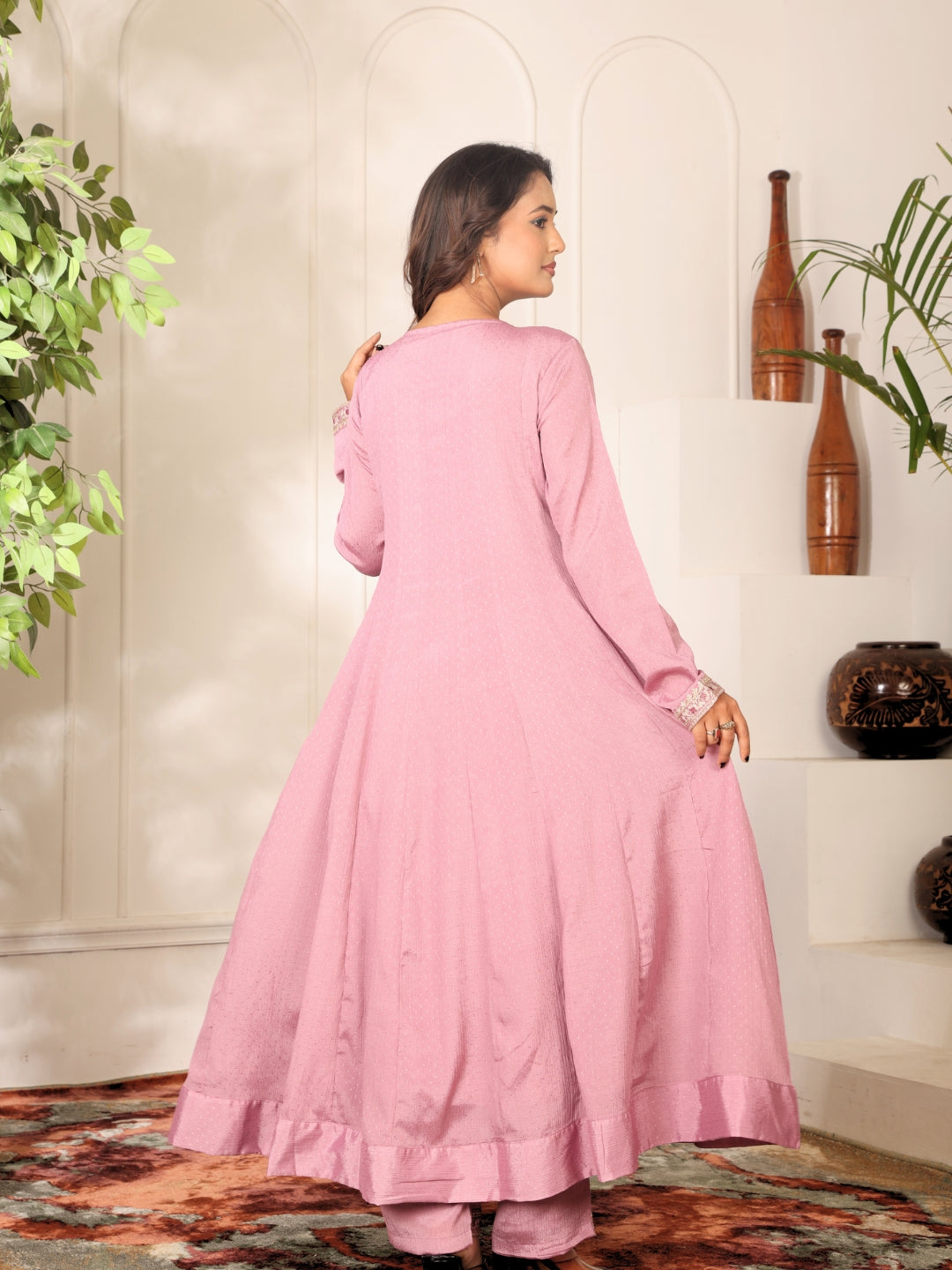 Label khoj Chinon butti Anarkali kurta With Pant and Dupatta Set