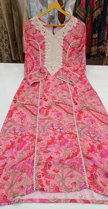 Label khoj viscose rayon printed kurti and sleeve lace
