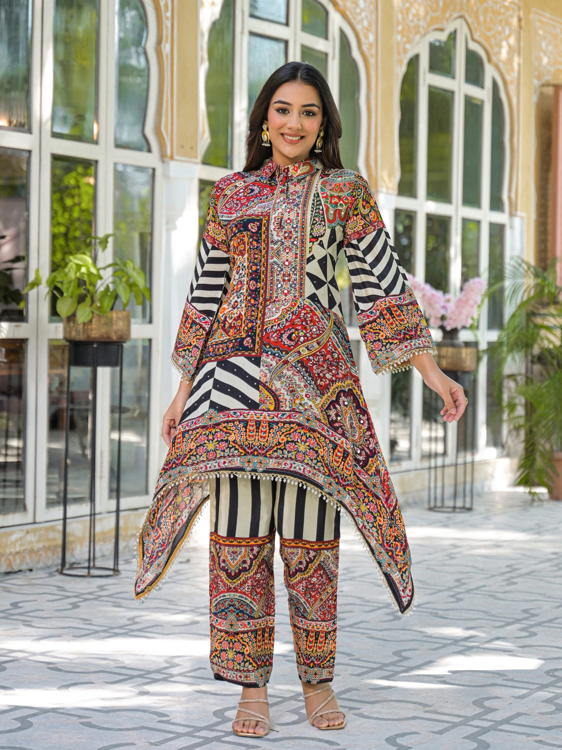 Label khoj Natural crepe with hand work Two piece