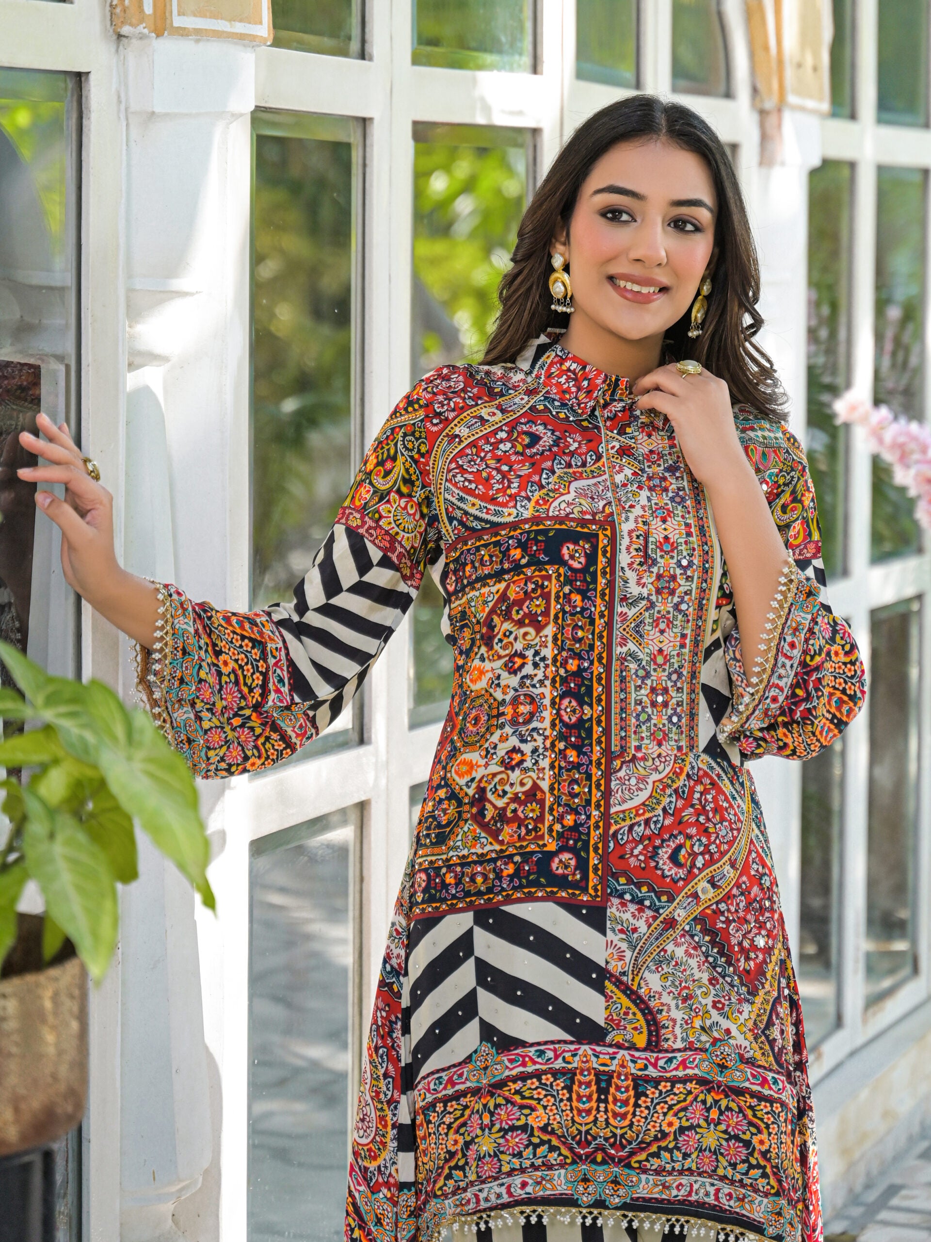 Label khoj Natural crepe with hand work Two piece